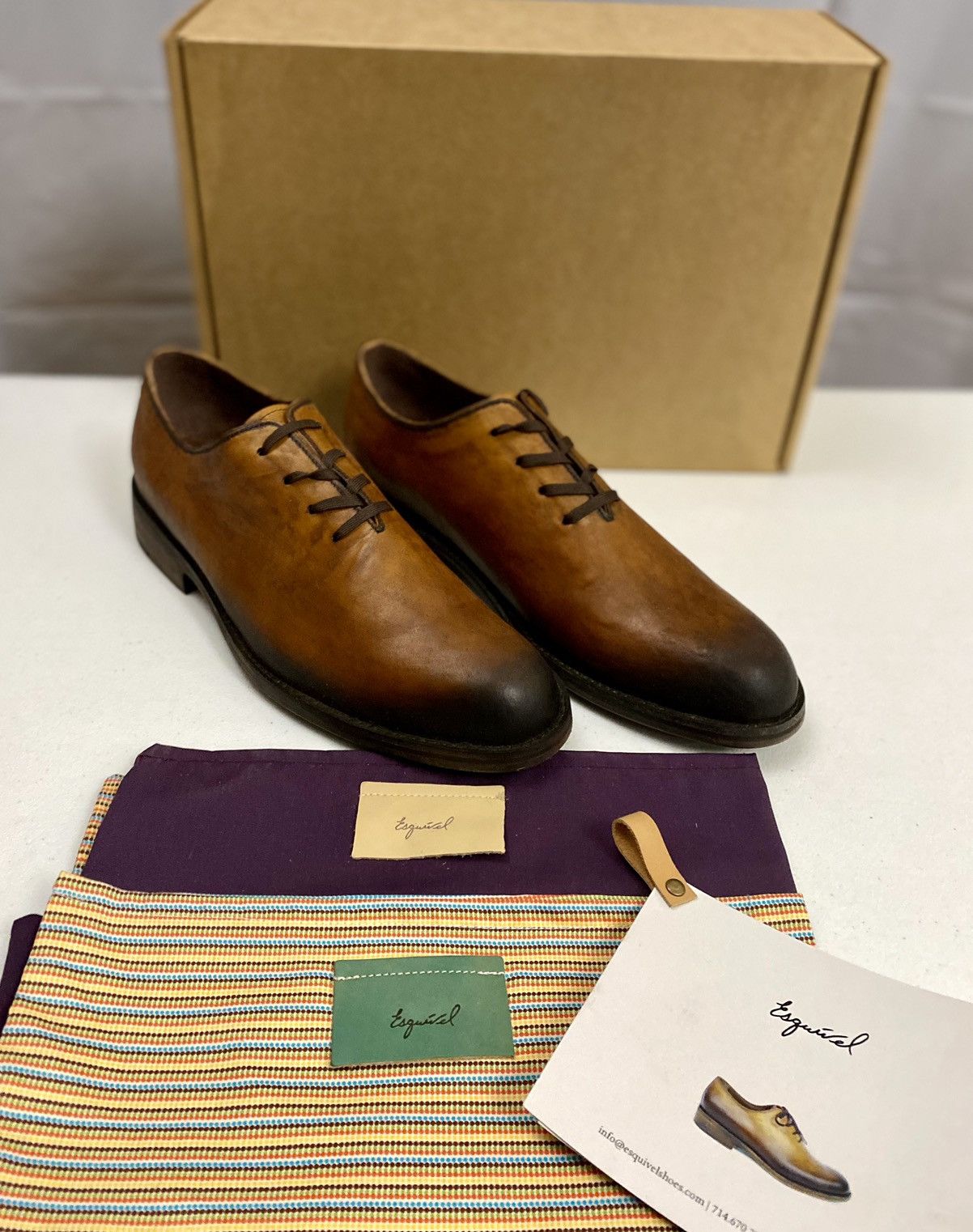 Esquivel 🇺🇸 Cognac Hand Burnish Harrison Wholecut Lace-Up NEW