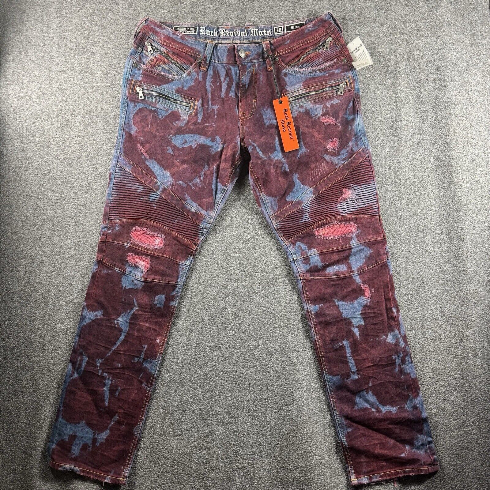 Rock Revival Rock Revival Elroy Skinny Moto Mens Acid Wash Size 36 X 34 Size US 36 / EU 52 - 1 Thumbnail