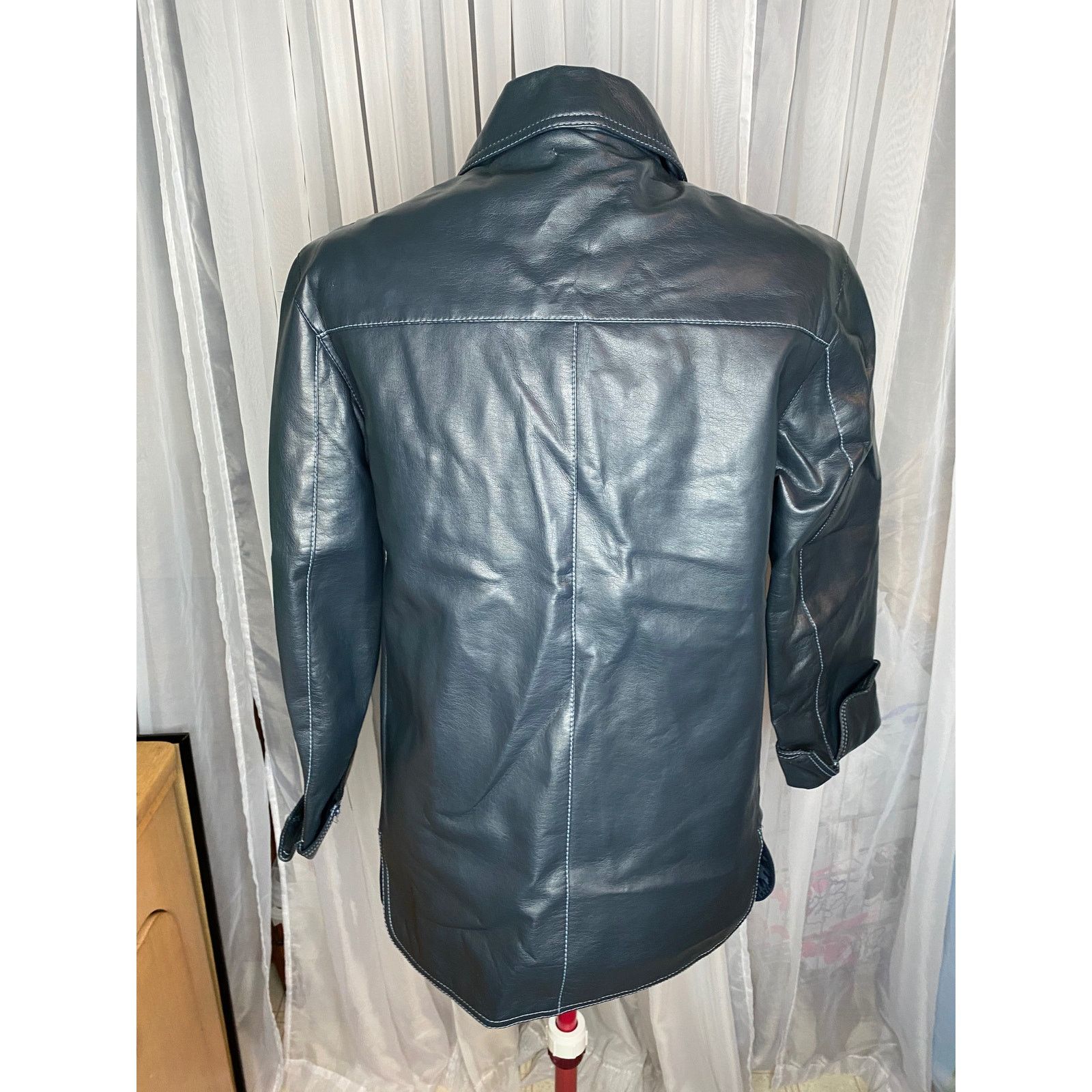 Other Vegan leather spy style Jacket gun metal gray blue vintage Size US M / EU 48-50 / 2 - 3 Thumbnail