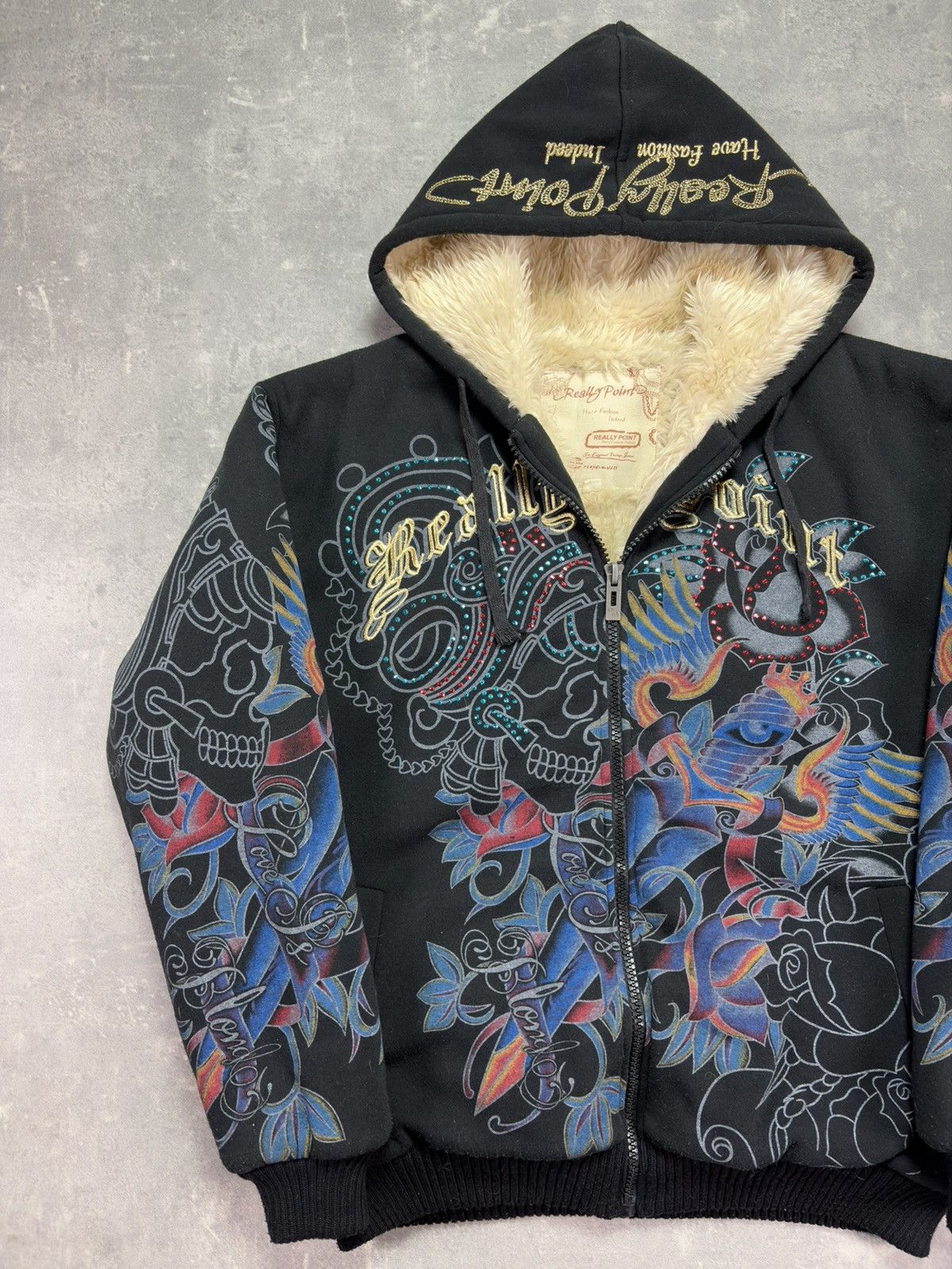 Ed Hardy Really Point Faux Fur Sherpa AOP Printed Zip Hoodie XXL Size US XXL / EU 58 / 5 - 3 Thumbnail