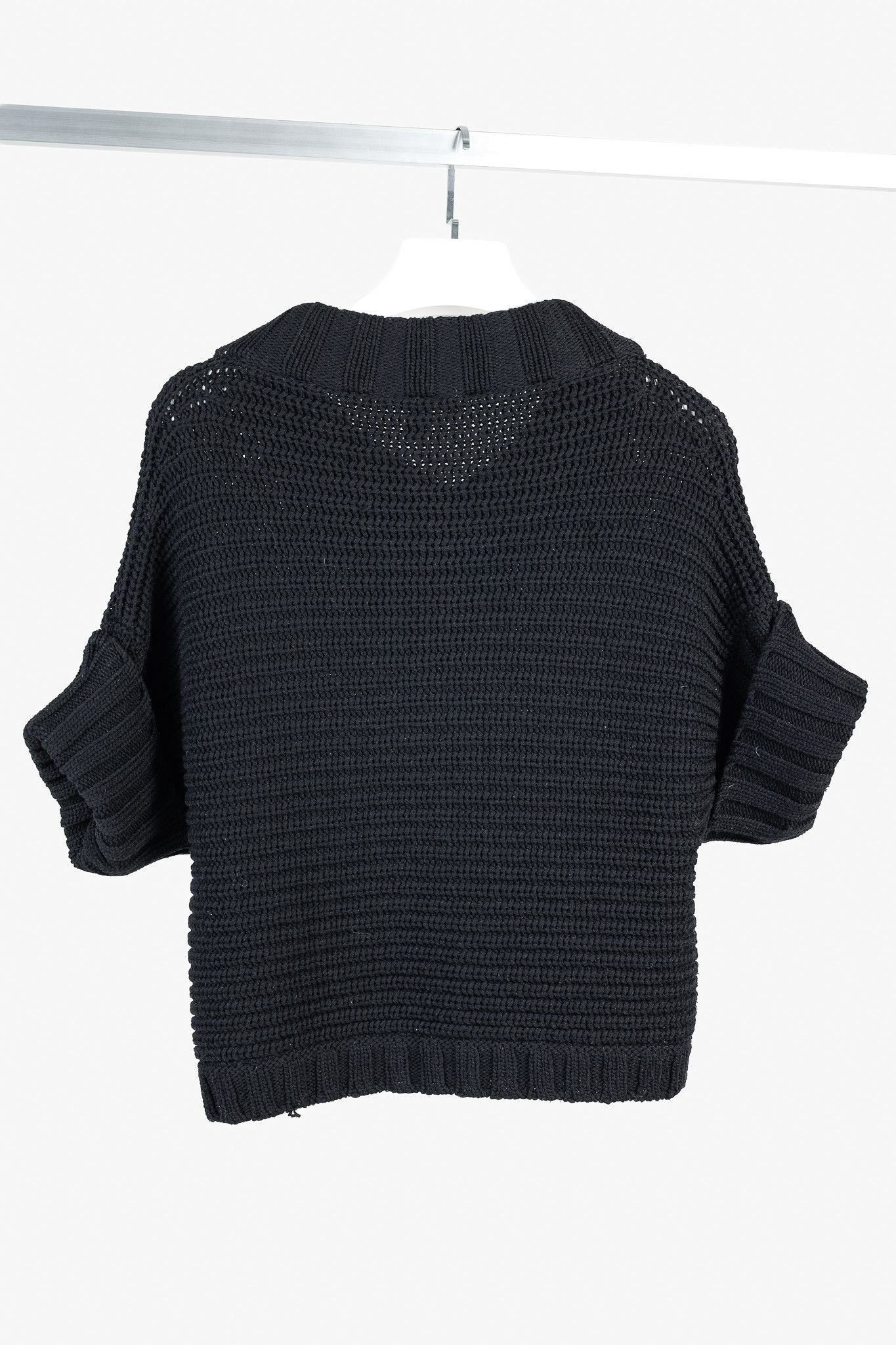 Max Mara MaxMara Black Chunky Knit Beaded Boxy Cardigan Size L / US 10 / IT 46 - 2 Thumbnail