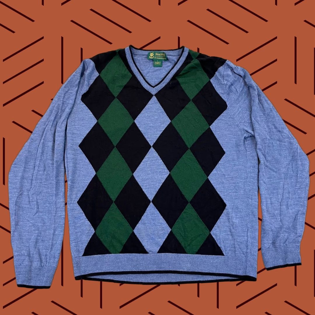 Brooks Brothers BROOKS BROTHERS Sweater Mens Large Blue ST. Andrews Golf Argyle Saxxon Wool Pullover Size US L / EU 52-54 / 3 - 1 Thumbnail