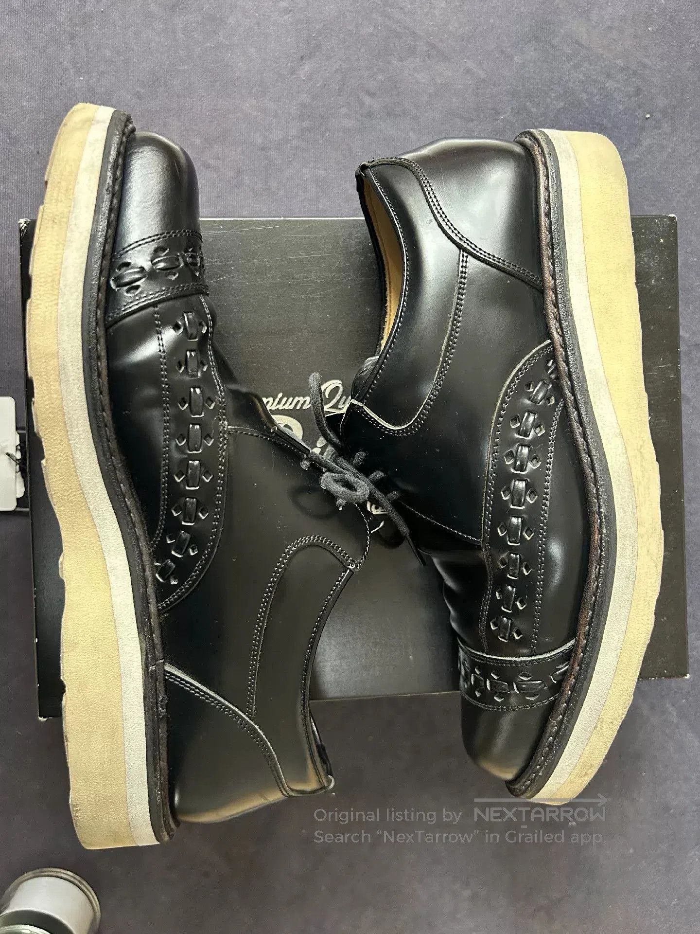 Japanese Brand Black Leather Dress Shoes with Brogue Detailing. Size US 7 / EU 40 - 2 Thumbnail