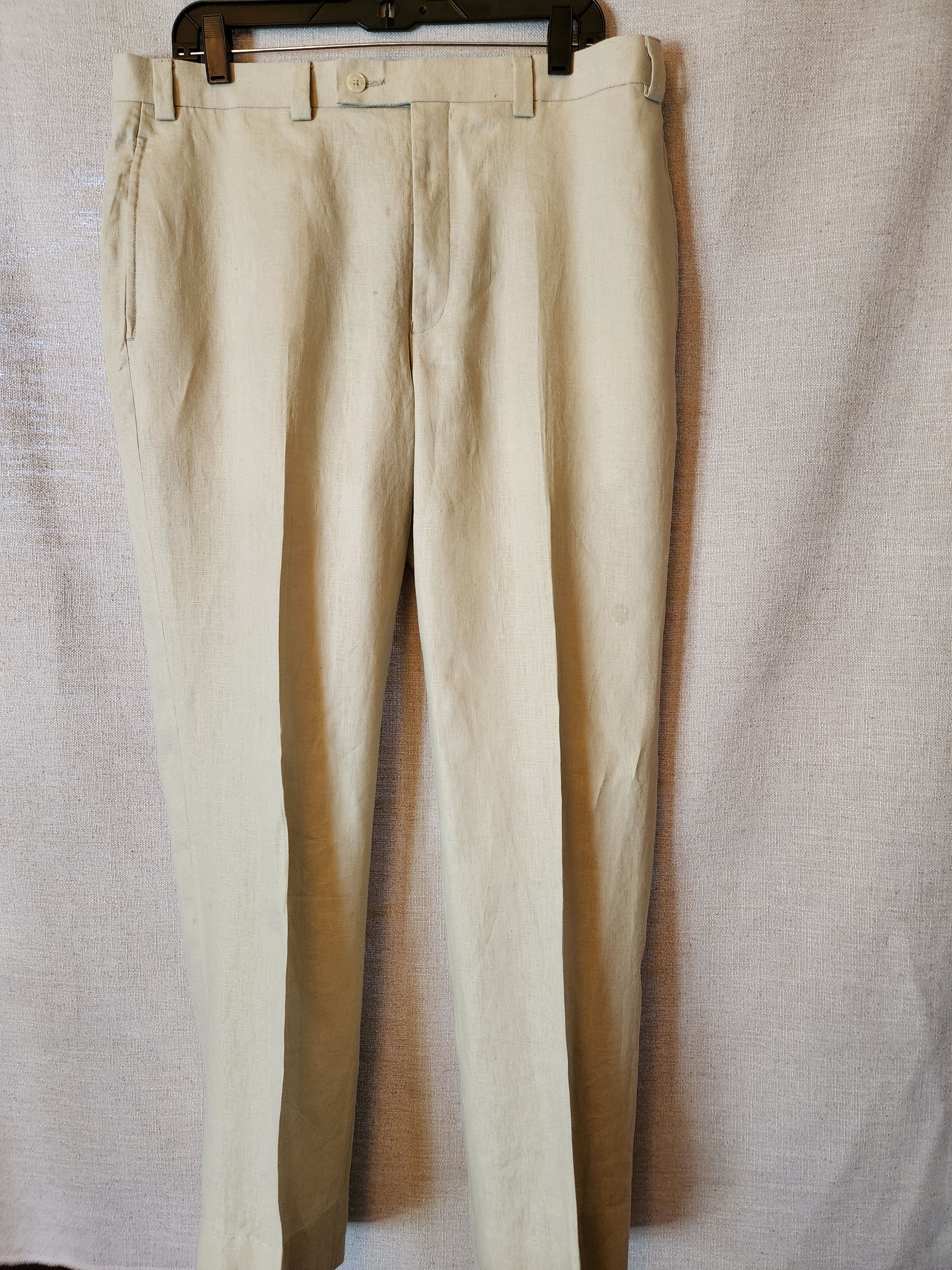 Calvin Klein Vintage 90's Men's 100% Linen Tan Flat Front Pants Size US 35 - 1 Thumbnail