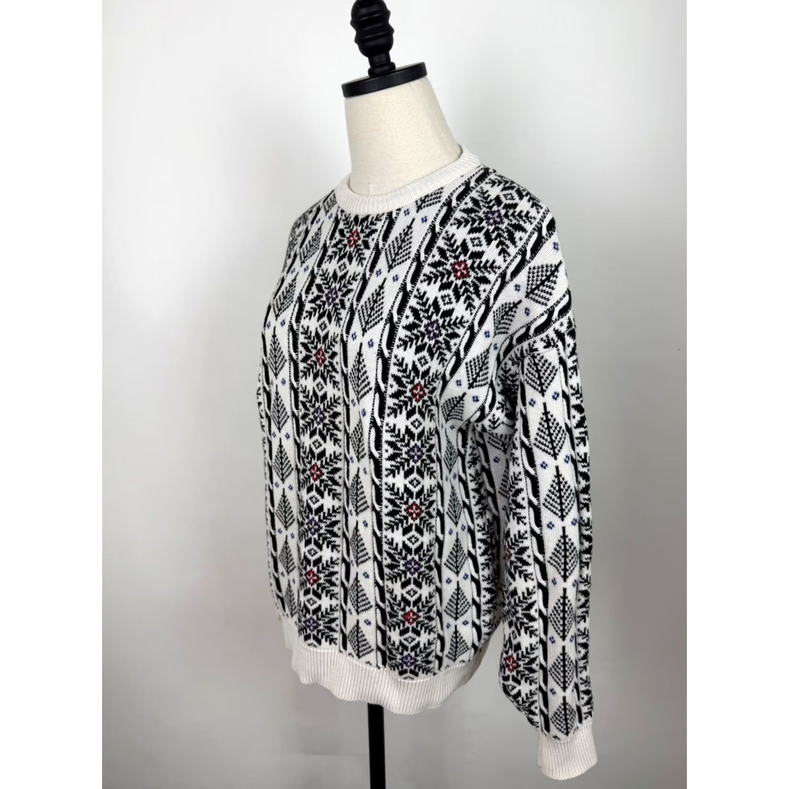 Etro VINTAGE Womens Fair Isle Sweater Pullover Knitted Cotton White Medium 90s Ski Retro 80s Winter Casual Mens? Size M / US 6-8 / IT 42-44 - 4 Thumbnail