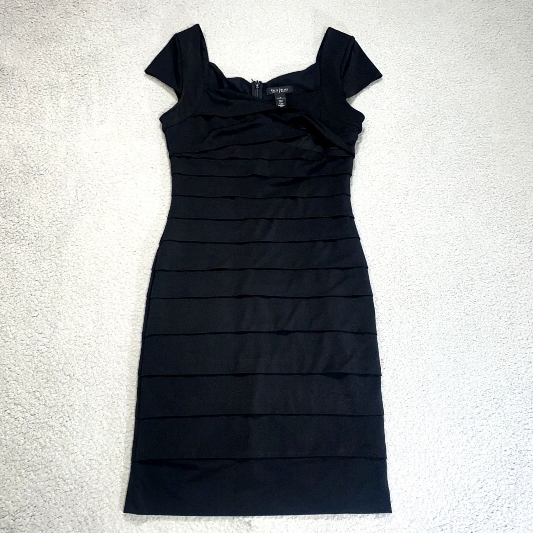 White House Black Market White House Black Market Dress Women 8 Black Tiered Event Cocktail Shutter Cap Sleeve Knee Length Bodycon Formal Night Out Womens 8 Black Size M / US 6-8 / IT 42-44 - 2 Thumbnail