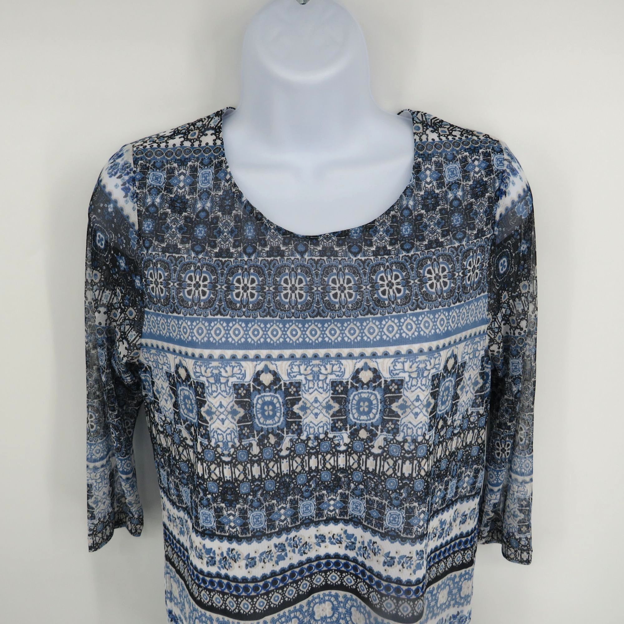 Croft & Barrow Croft & Barrow Womens Printed 3/4 Sleeve Top PXS Blue & Blac Size XS / US 0-2 / IT 36-38 - 3 Thumbnail