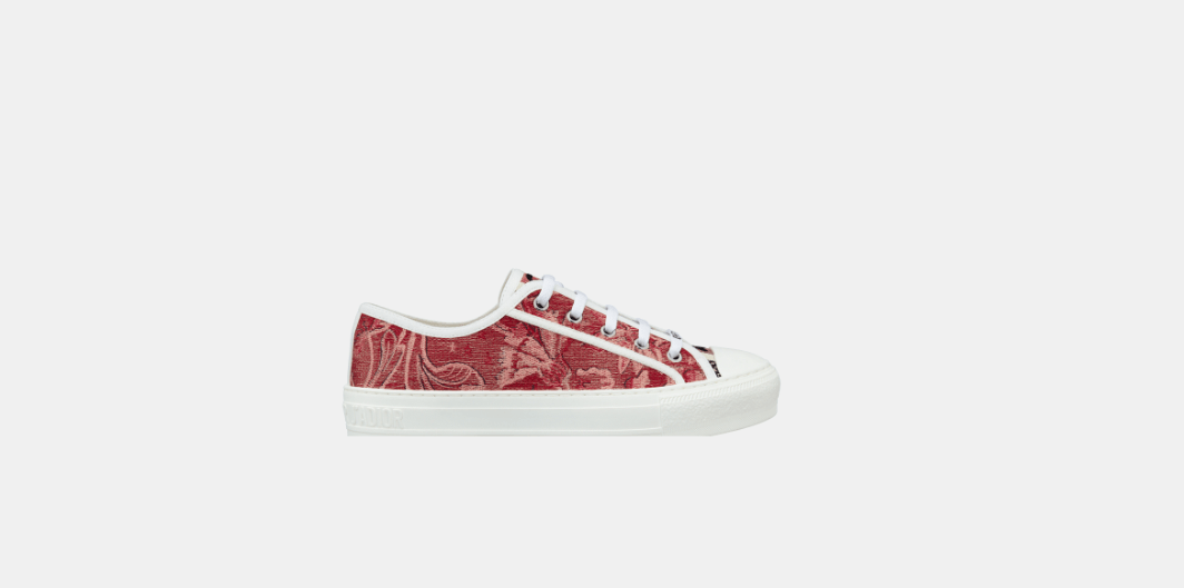 image of O1W1Db10124 Embroidered Cotton & Gold-Tone Walk'Dior Sneaker in Cherry Red, Women's (Size 7)