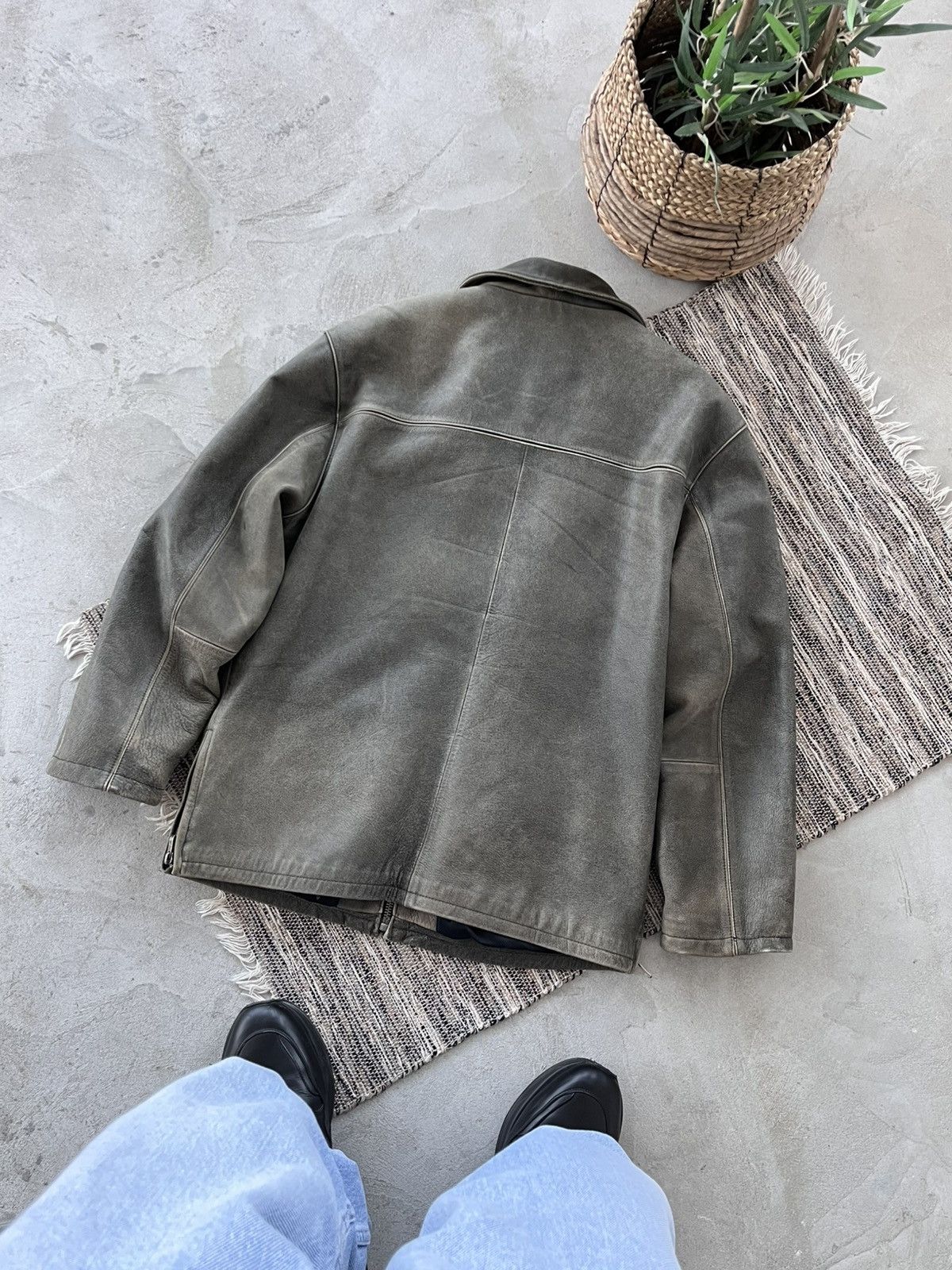 Genuine Leather Vintage Green-Grey Leather Coach Bomber Jacket Avantgarde Size XL / US 12-14 / IT 48-50 - 2 Thumbnail