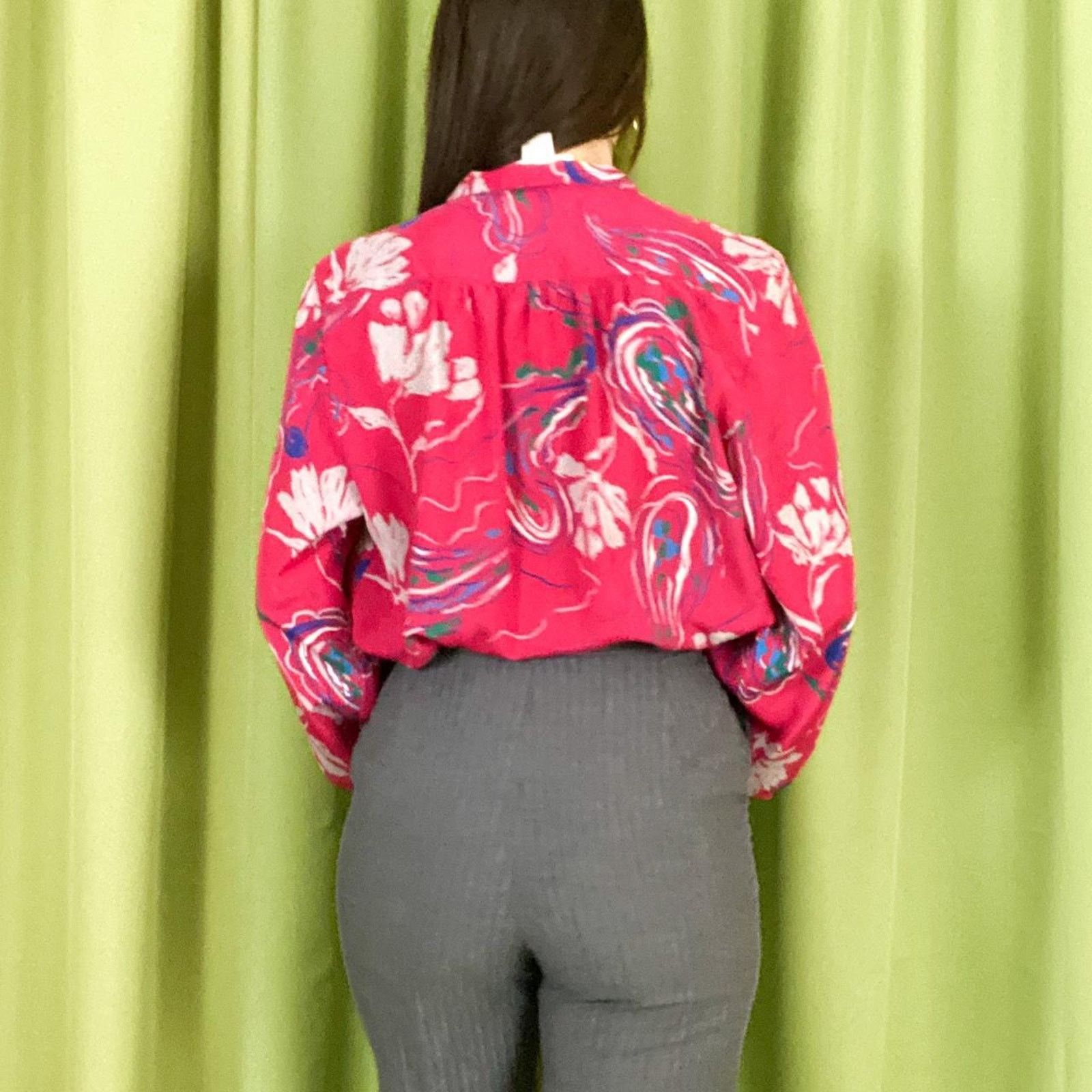 Vintage 80s Vintage Hot Pink and Blue Floral Print Mock Neck Blouse Size L / US 10 / IT 46 - 5 Thumbnail