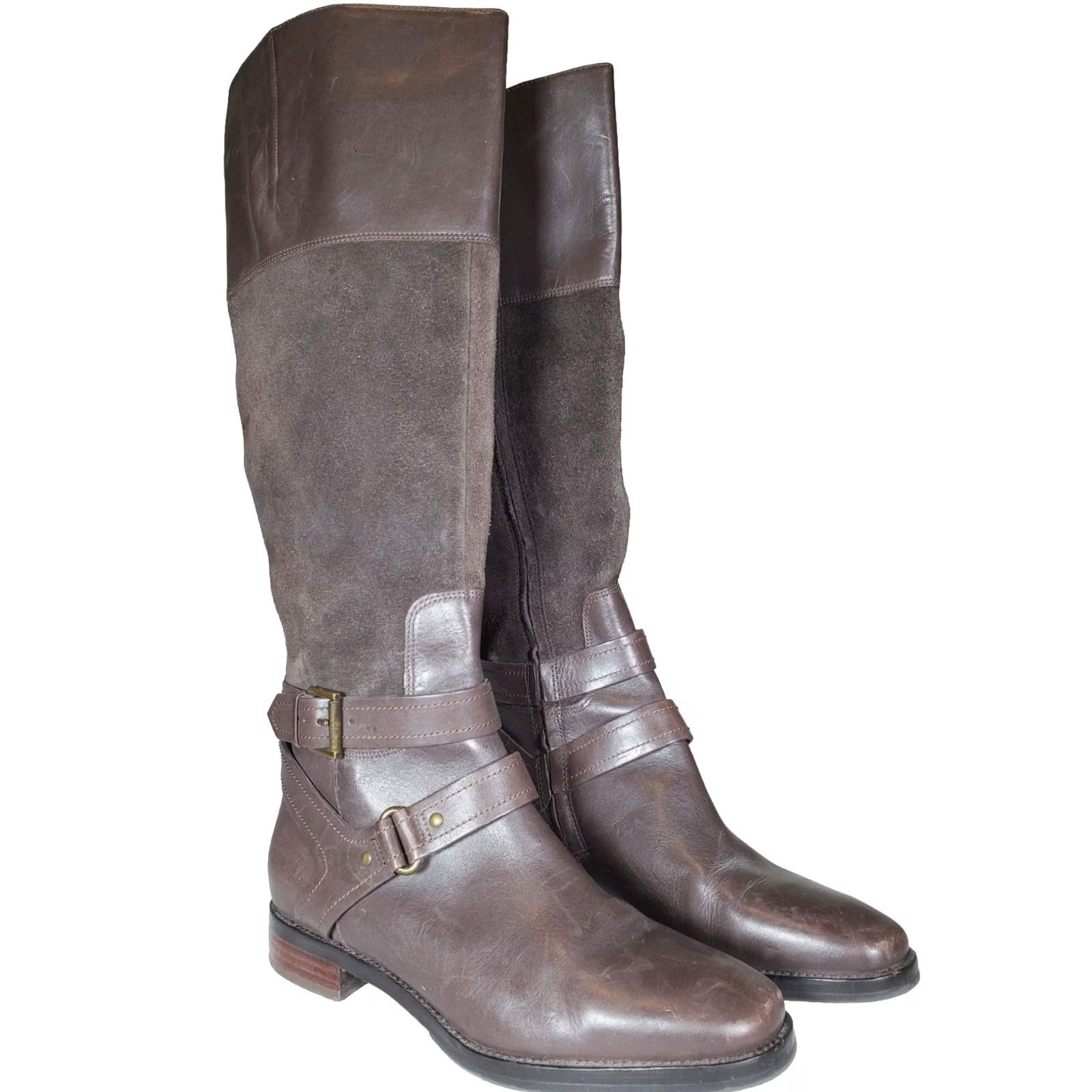 Vintage Joan & David Brown Suede / Leather Riding Boots Tall Ankle Strap Women's US 7 M Size US 7 / IT 37 - 2 Thumbnail