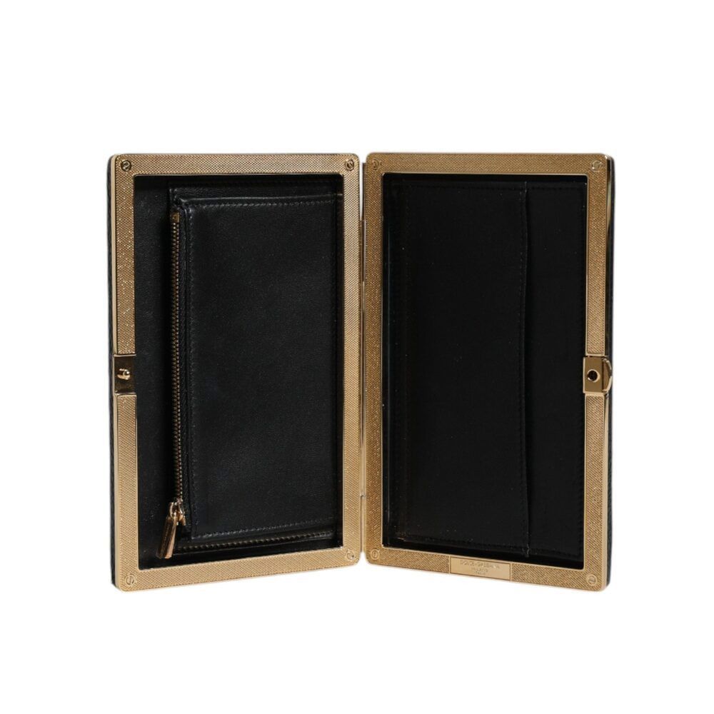 Dolce & Gabbana Dolce & Gabbana Black Leather Gold Frame Clutch Evening Part Size ONE SIZE - 6 Thumbnail