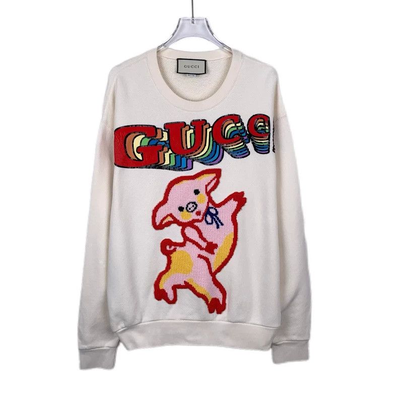 Gucci Gucci Logo sequin piglet embroidered round-neck white cotto Size US S / EU 44-46 / 1 - 1 Thumbnail