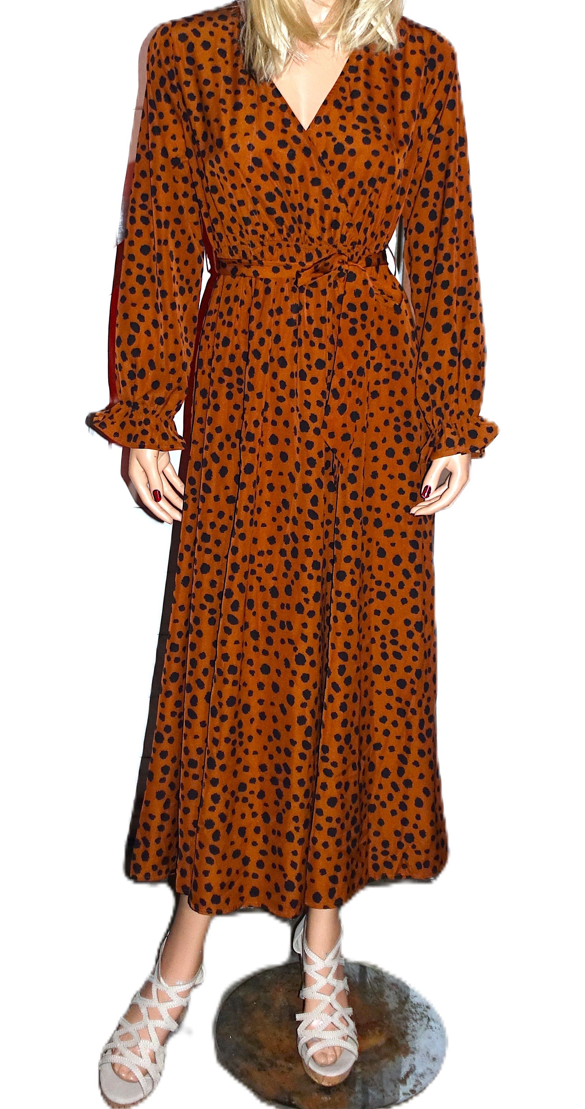 Other Cupshe Brown Black Faux Wrap Polka Dot Dress M NWT Size M / US 6-8 / IT 42-44 - 1 Thumbnail