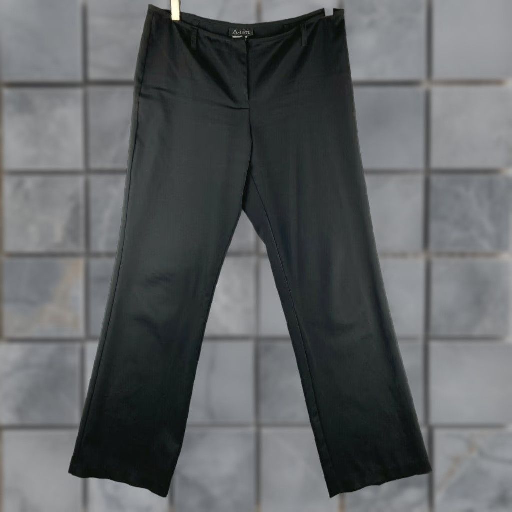 Vintage Wrapper Dress Pants Womens 14 Black Flat Front Polyester Spandex Blend Straight Leg Business Casual Formal Modern Waist 34 Inseam 31.5 in Size 36" / US 14 / IT 50 - 1 Thumbnail