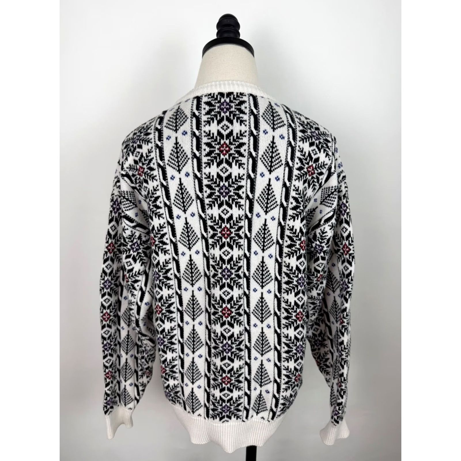 Etro VINTAGE Womens Fair Isle Sweater Pullover Knitted Cotton White Medium 90s Ski Retro 80s Winter Casual Mens? Size M / US 6-8 / IT 42-44 - 6 Thumbnail
