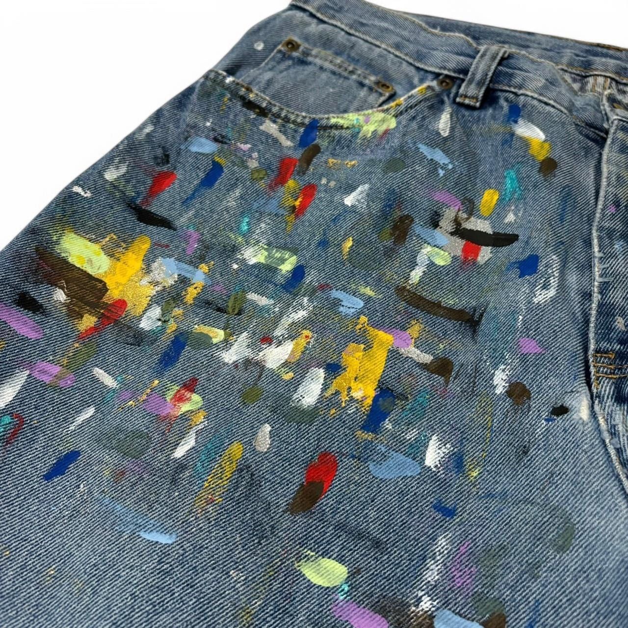 Vintage Vintage 1990s Custom Painted Blue Denim Jeans Size US 32 / EU 48 - 4 Thumbnail
