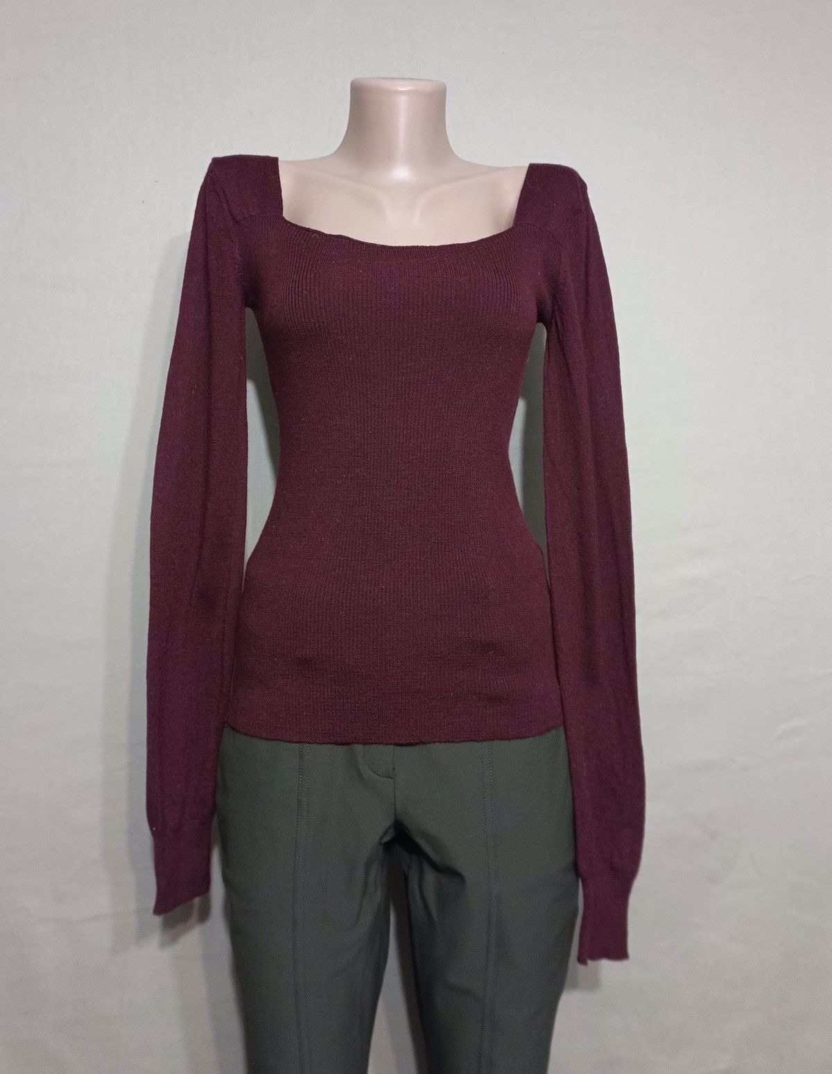 Hussein Chalayan CHALAYAN Burgundy Ultrafine Merino Wool Sweater Size M Size M / US 6-8 / IT 42-44 - 2 Thumbnail