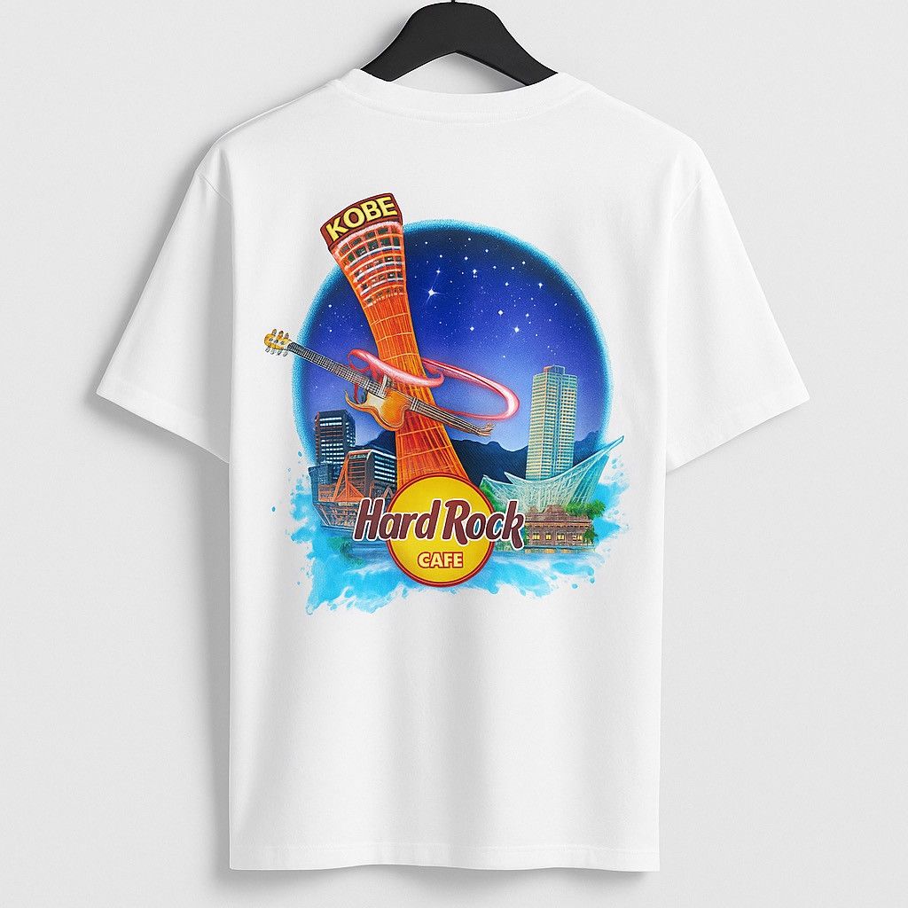 Vintage 90s Hard Rock Cafe Kobe Japan White Graphic