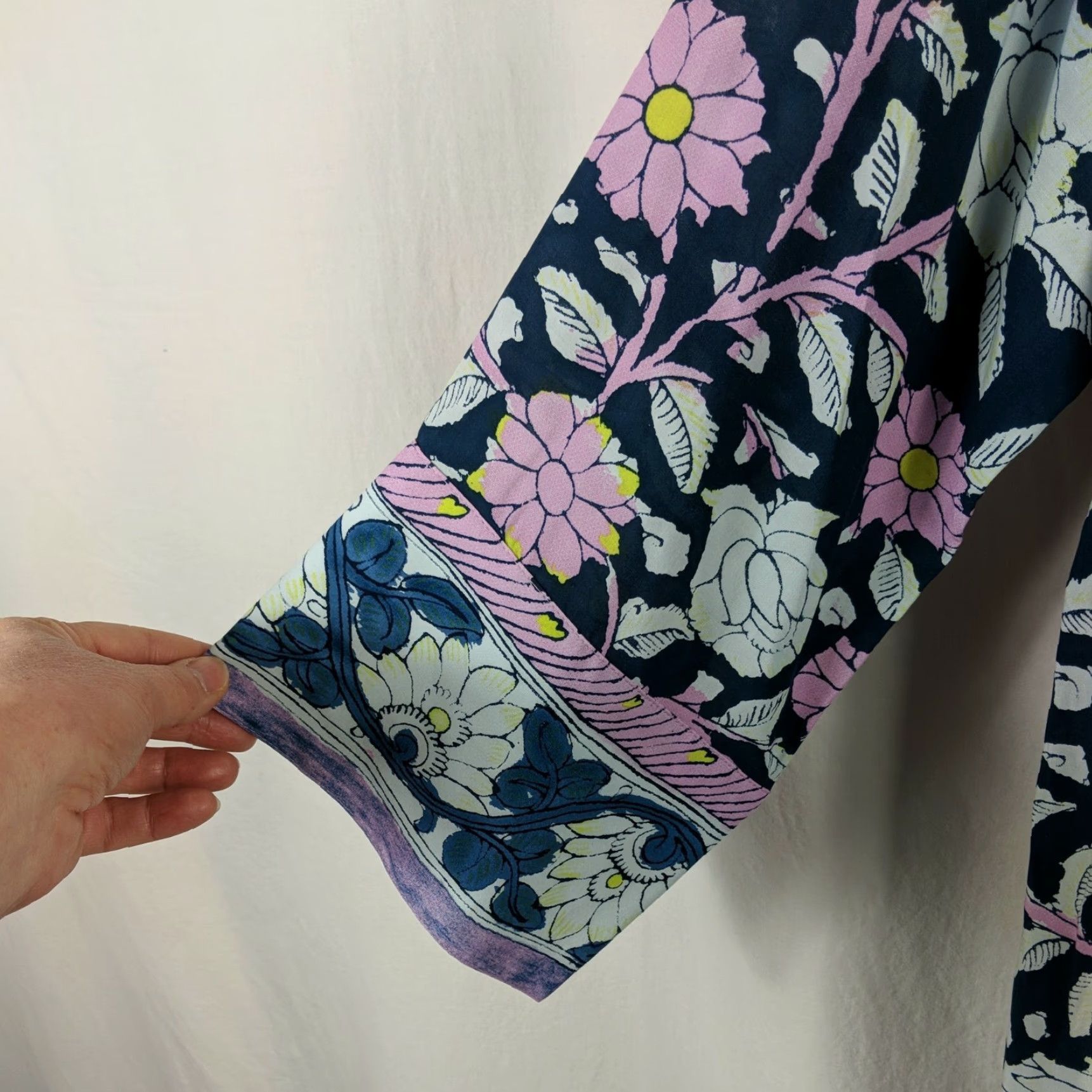 Soft Surroundings VINTAGE Soft Surroundings Topper Kimono Bohemian Open Collarless 3/4 Sleeve Floral Blue Pink - Women S Size S / US 4 / IT 40 - 3 Thumbnail