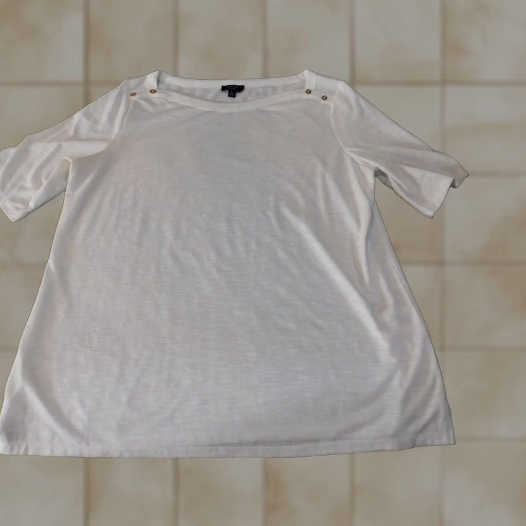 Jones New York Jones New York Blouse Shirt Women Large White Signature Pullover Crew Neck Polyester Rayon Stretch Casual Classic Size L / US 10 / IT 46 - 1 Thumbnail