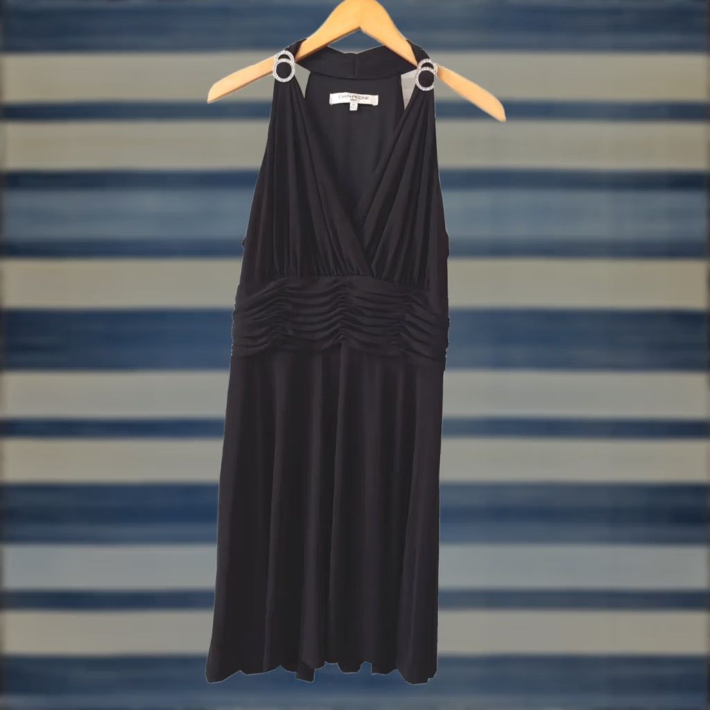 evan picone dress Evan-Picone Midi 2X Chest Evan Picone Black Chiffon Ruffle