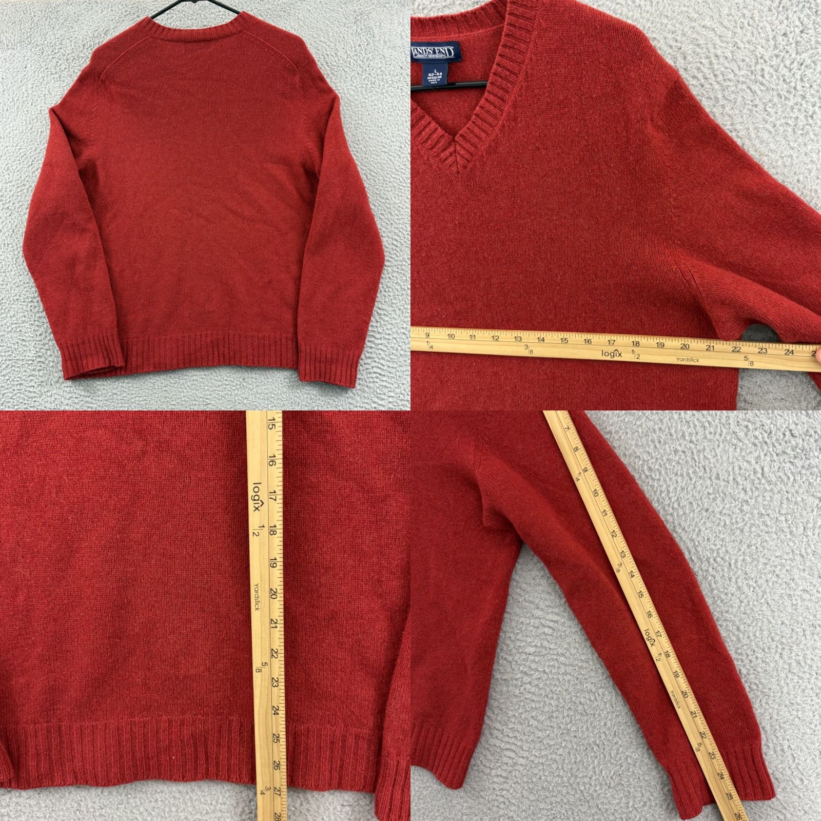 Lands' End VINTAGE Lands End Sweater Mens Large Orange Lambswool Knit V Neck Classic Preppy Size US L / EU 52-54 / 3 - 8 Thumbnail