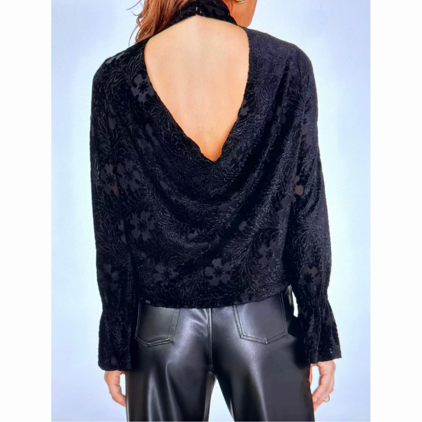 Other 1. State High Neck Open Back Long Sleeve Blouse Rich Black M Size M / US 6-8 / IT 42-44 - 7 Thumbnail