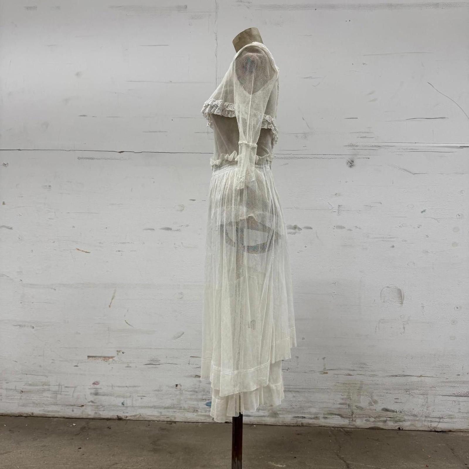 Other Edwardian Vtg 1910s White Lace Tulle Lingerie Dress Antique Size XS / US 0-2 / IT 36-38 - 6 Thumbnail