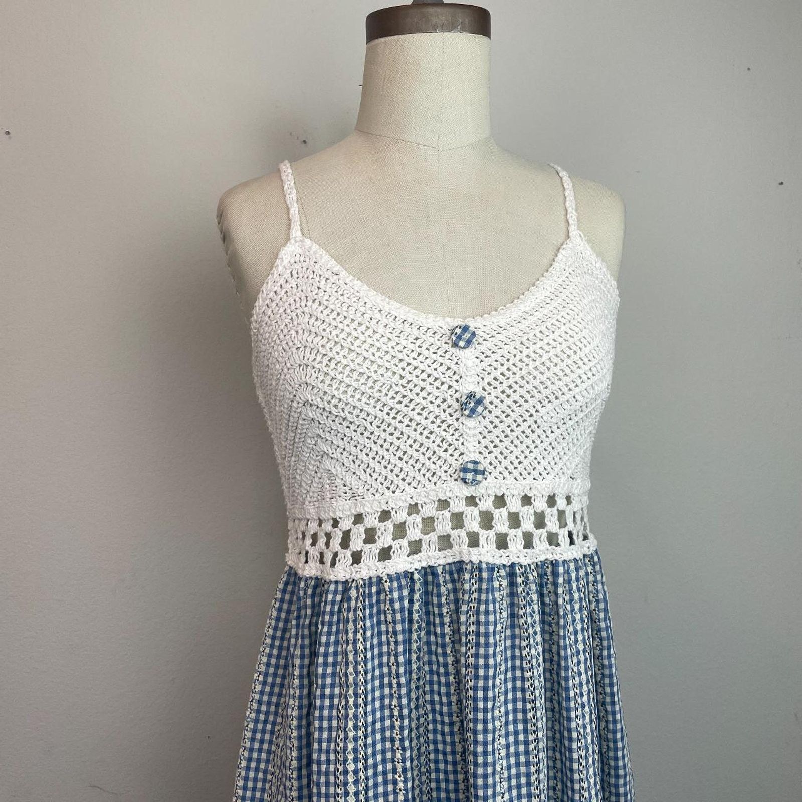 Other Mirrou Crochet Gingham Print Sundress Size M / US 6-8 / IT 42-44 - 4 Thumbnail