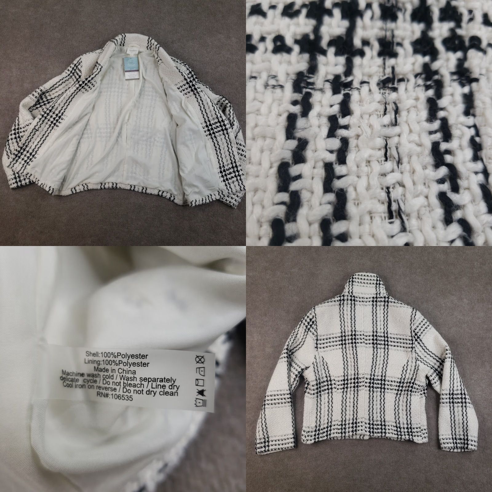 Area We are Sundays Jacket Women Large Black White Plaid Coat Short Knit Lined Size 36" / US 14 / IT 50 - 8 Thumbnail