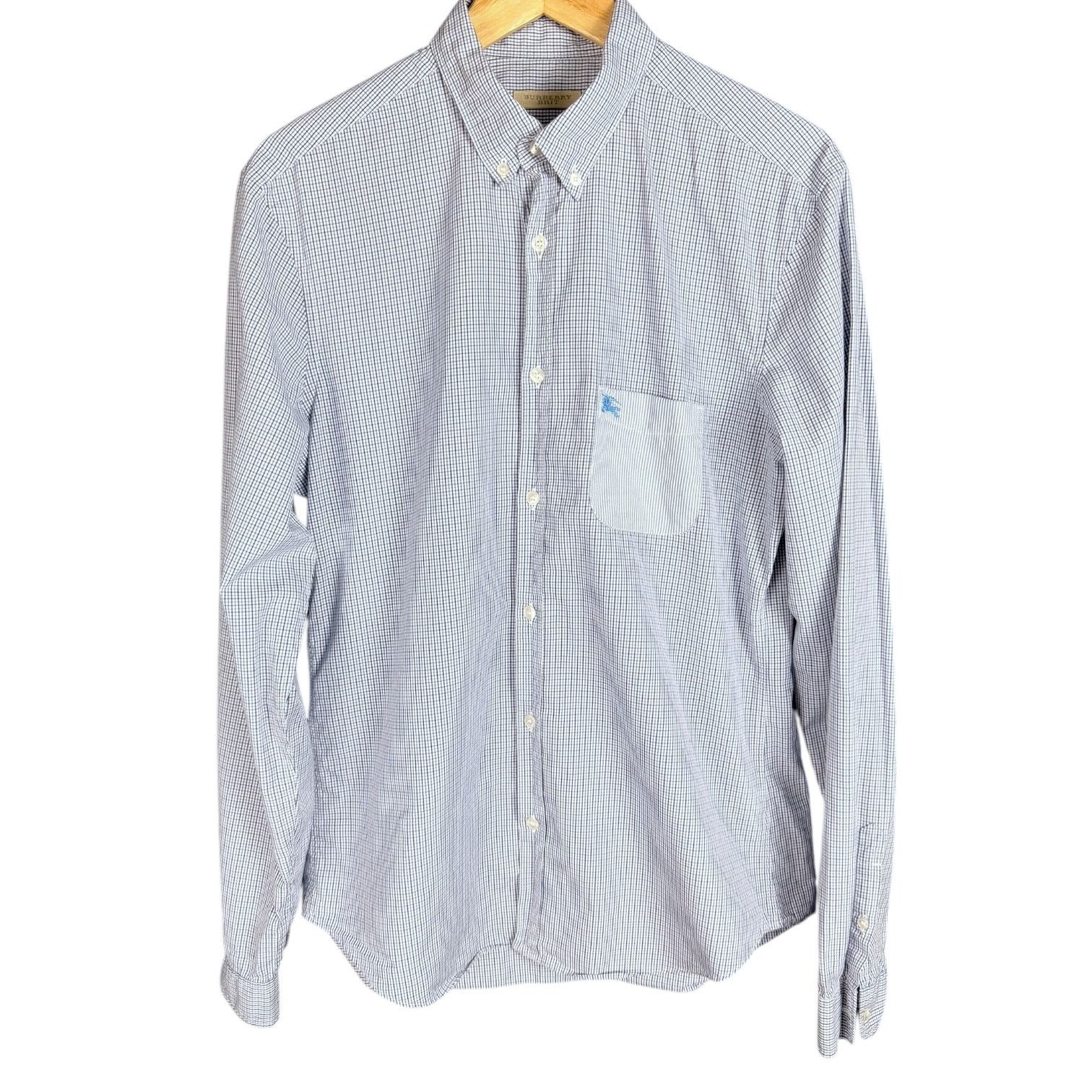 Burberry Burberry Brit Blue/White Check Logo Button Down Shirt M Size US M / EU 48-50 / 2 - 1 Thumbnail