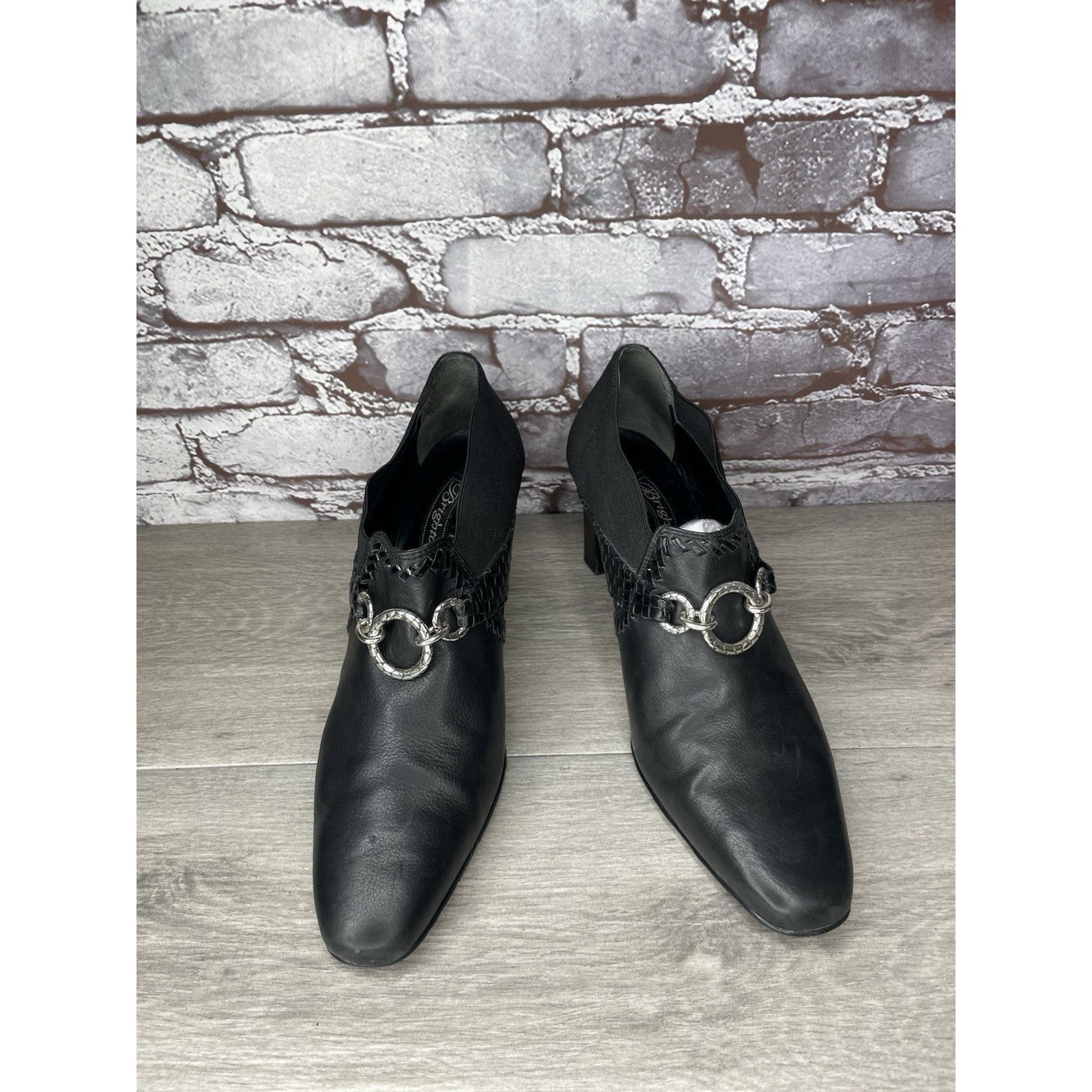 Brighton Brighton Rizzo Black Leather Silver Elastic Heel Ankle Booti Size US 10 / IT 40 - 11 Thumbnail