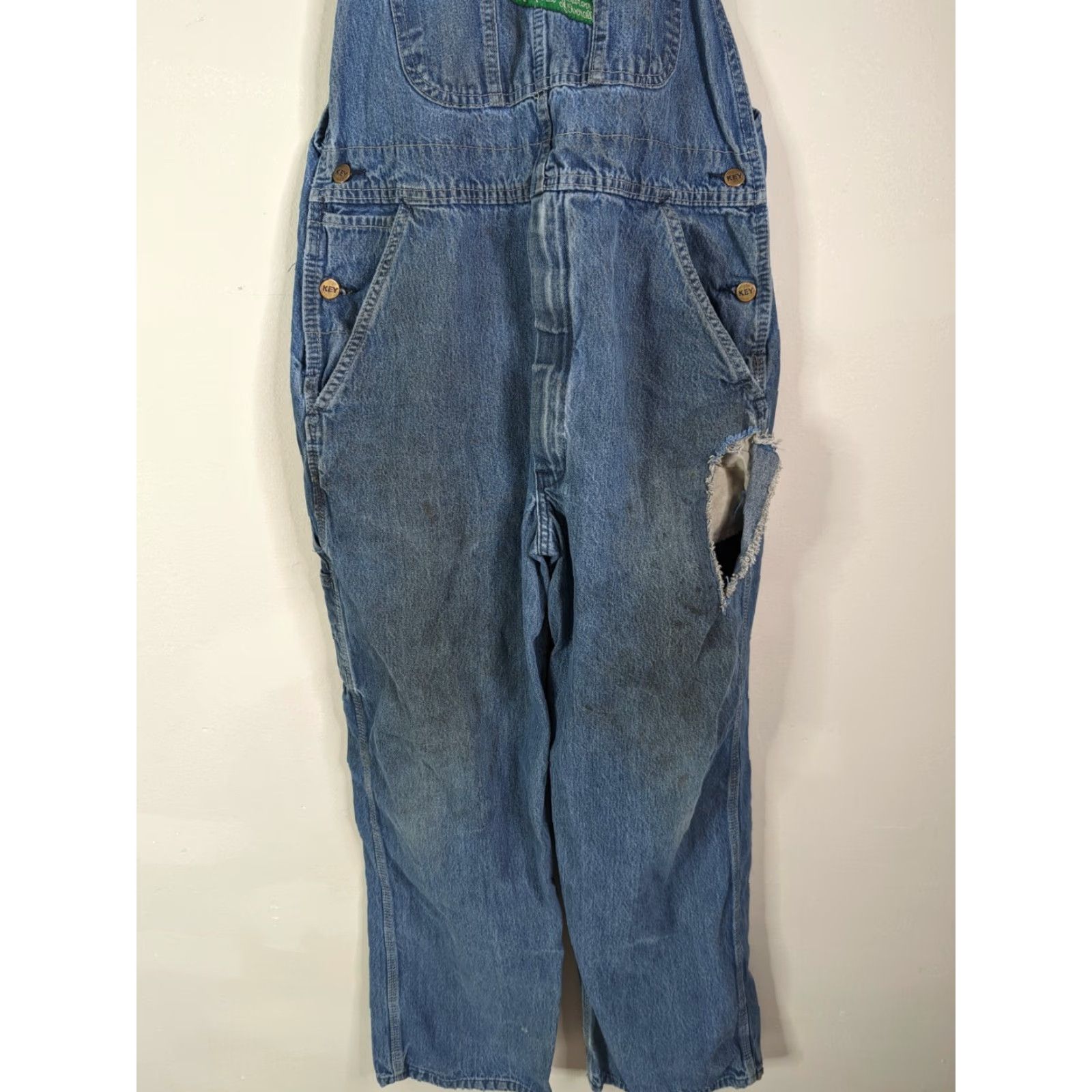Vintage VINTAGE Key Imperial Overalls Bibs Denim Jean VTG Adult 34x30 Distressed Blue Workwear Pockets Suspender Buttons Belt Loops Adjustable Waist Denim Size US 34 / EU 50 - 4 Thumbnail