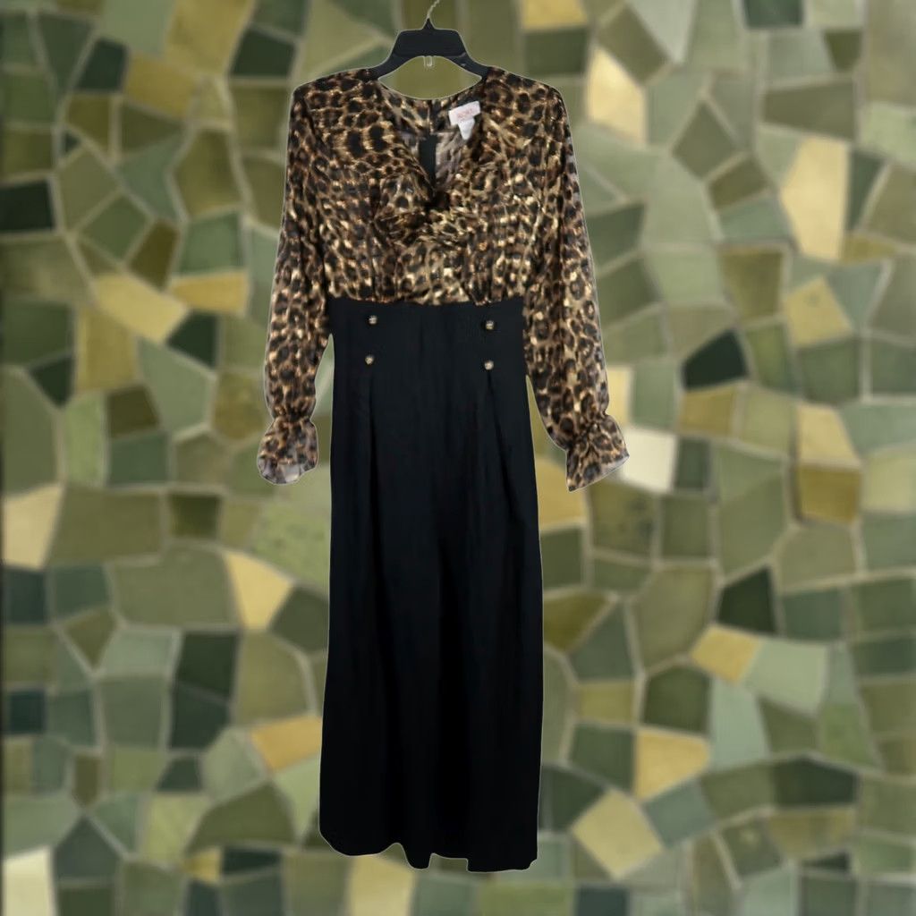 Vintage VINTAGE Rory Brown Leopard and Black Wide Leg Jumpsuit L Size 36" / US 14 / IT 50 - 1 Thumbnail