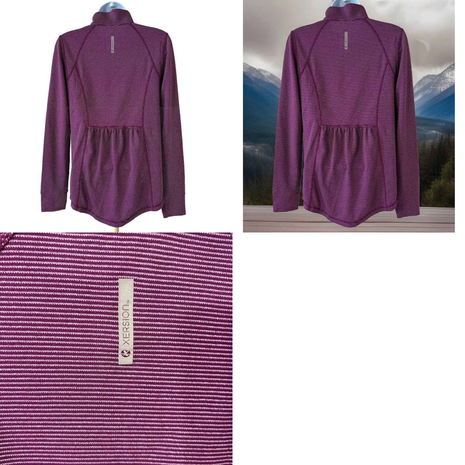 Vintage XERSION Slim Fit Long Sleeve Pullover Top Women Small Purple Striped 1/4 Zip Pullover Mock Neck Lightweight Casual Activewear Season: All Size S / US 4 / IT 40 - 11 Thumbnail