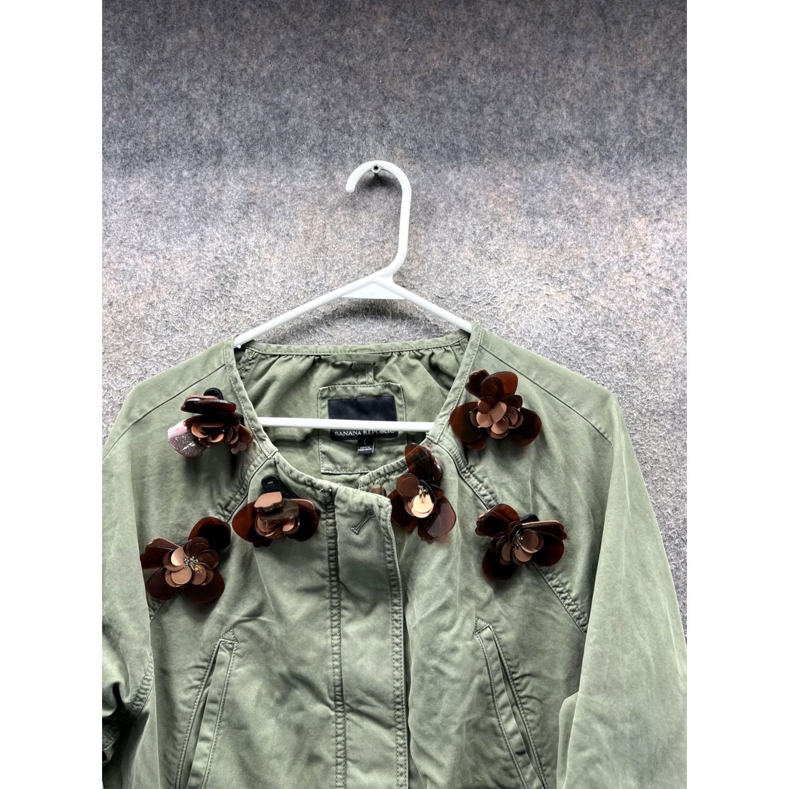 Banana Republic Banana Republic Jacket Womens L Green Military Twill Floral Applique Zip Navy? Size L / US 10 / IT 46 - 6 Thumbnail