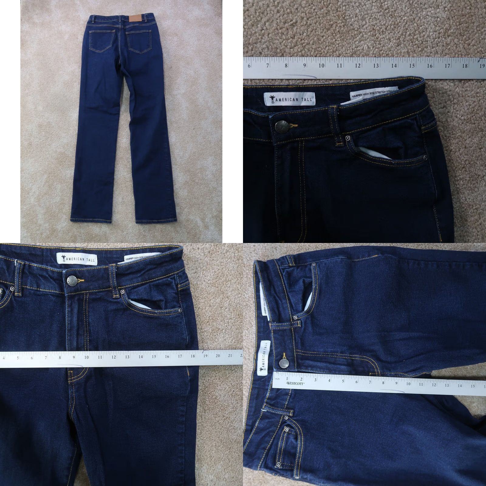 Vintage American Tall Harper High rise STraight leg jeans Women's 29x37 Blue Stretch Size 29" - 8 Thumbnail