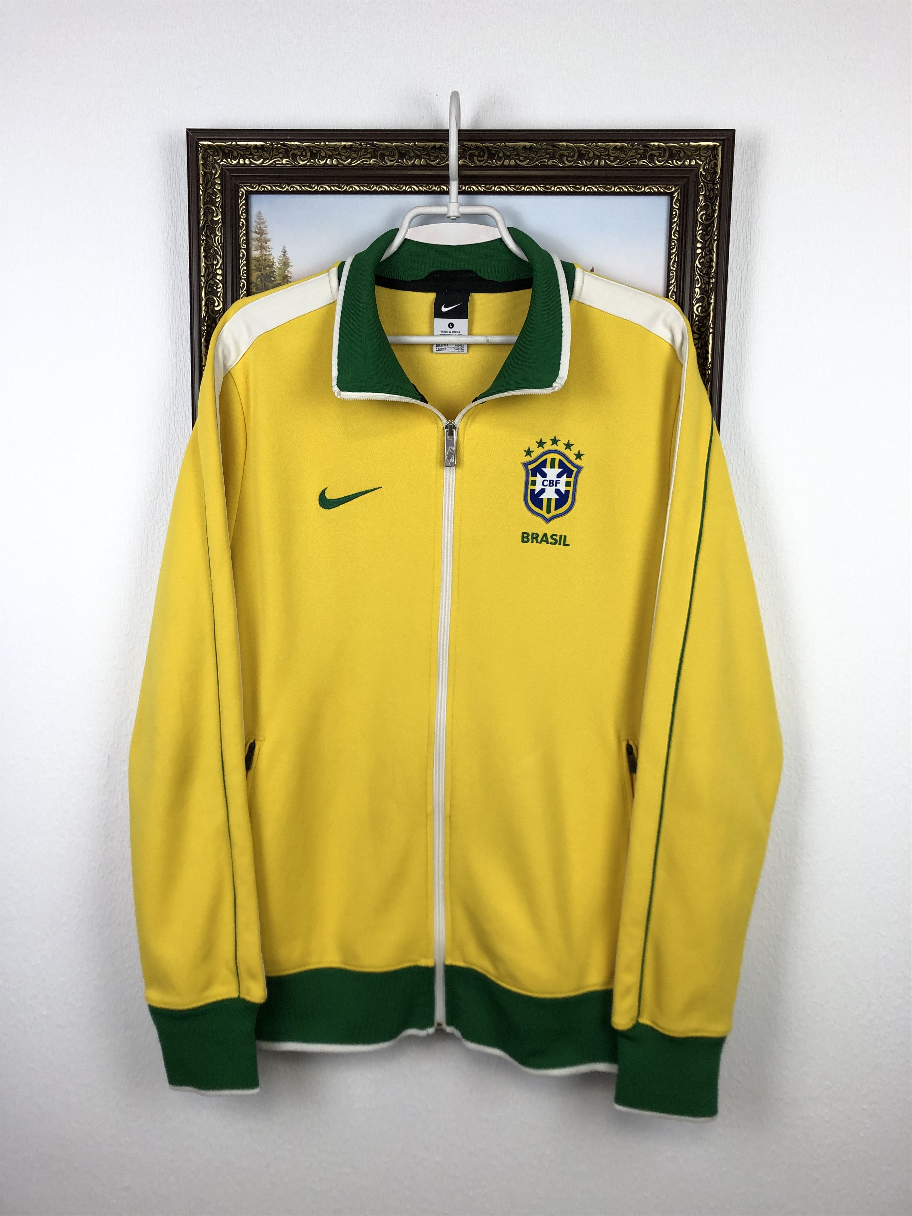 Nike Brazil Football Jacket Yellow Soccer Track Top Zip