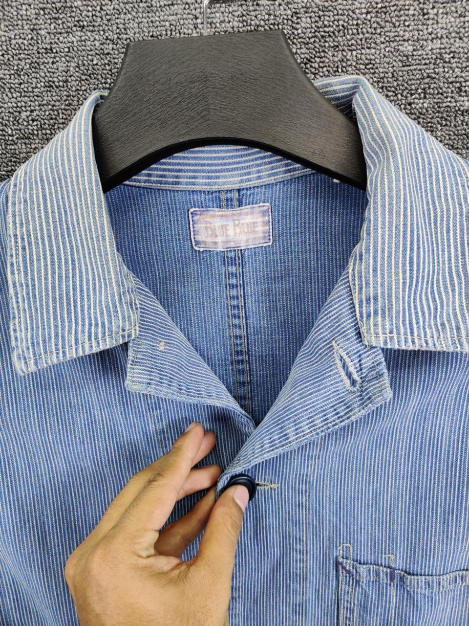 Blue Blue Japan Vintage 90s Blue Blue Japan Indigo Stripe Chore Jacket Size US L / EU 52-54 / 3 - 2 Thumbnail