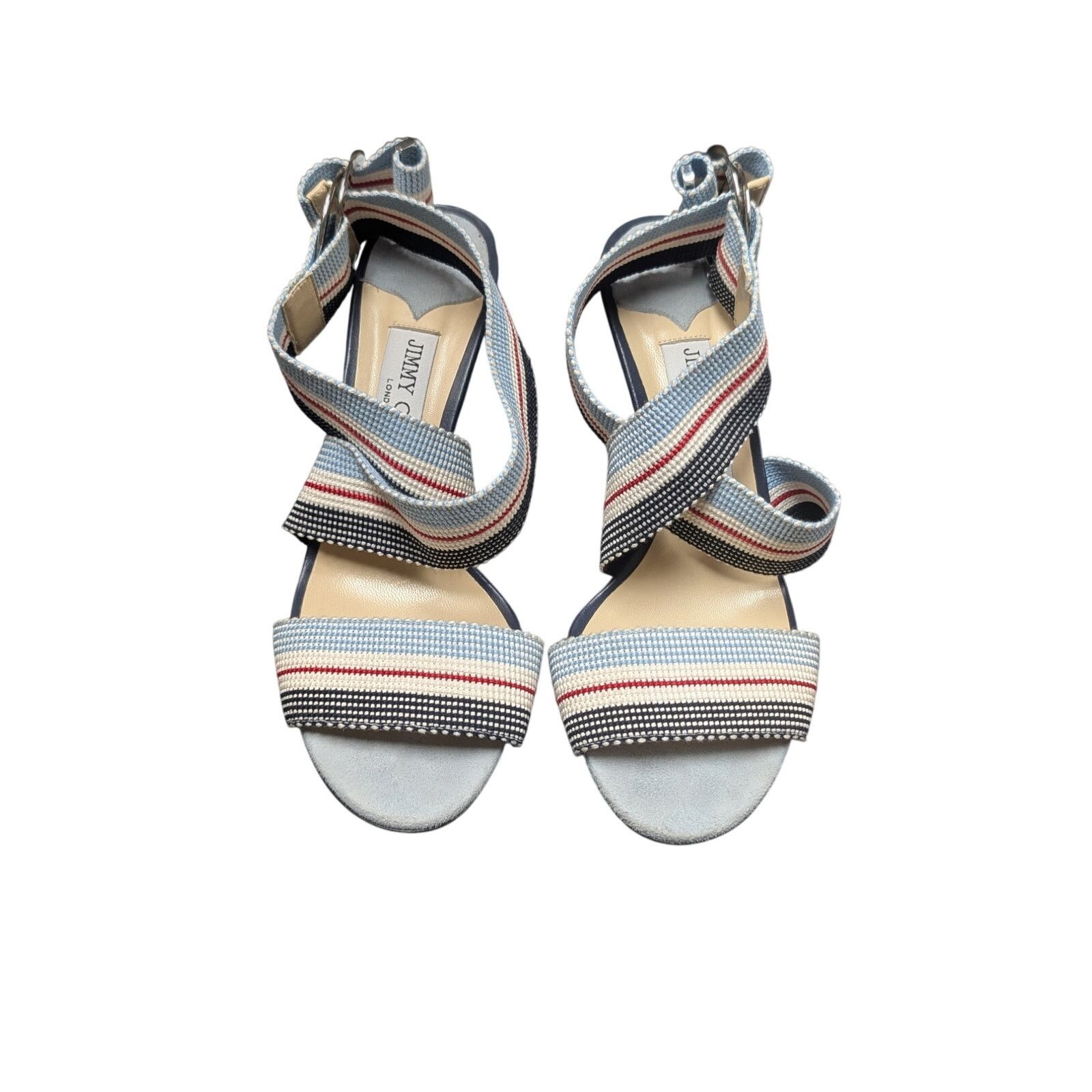 Jimmy Choo Jimmy Choo Bailey 100 Mix Blue Canvas Sandal Heels Size 8 US Size US 8 / IT 38 - 1 Thumbnail