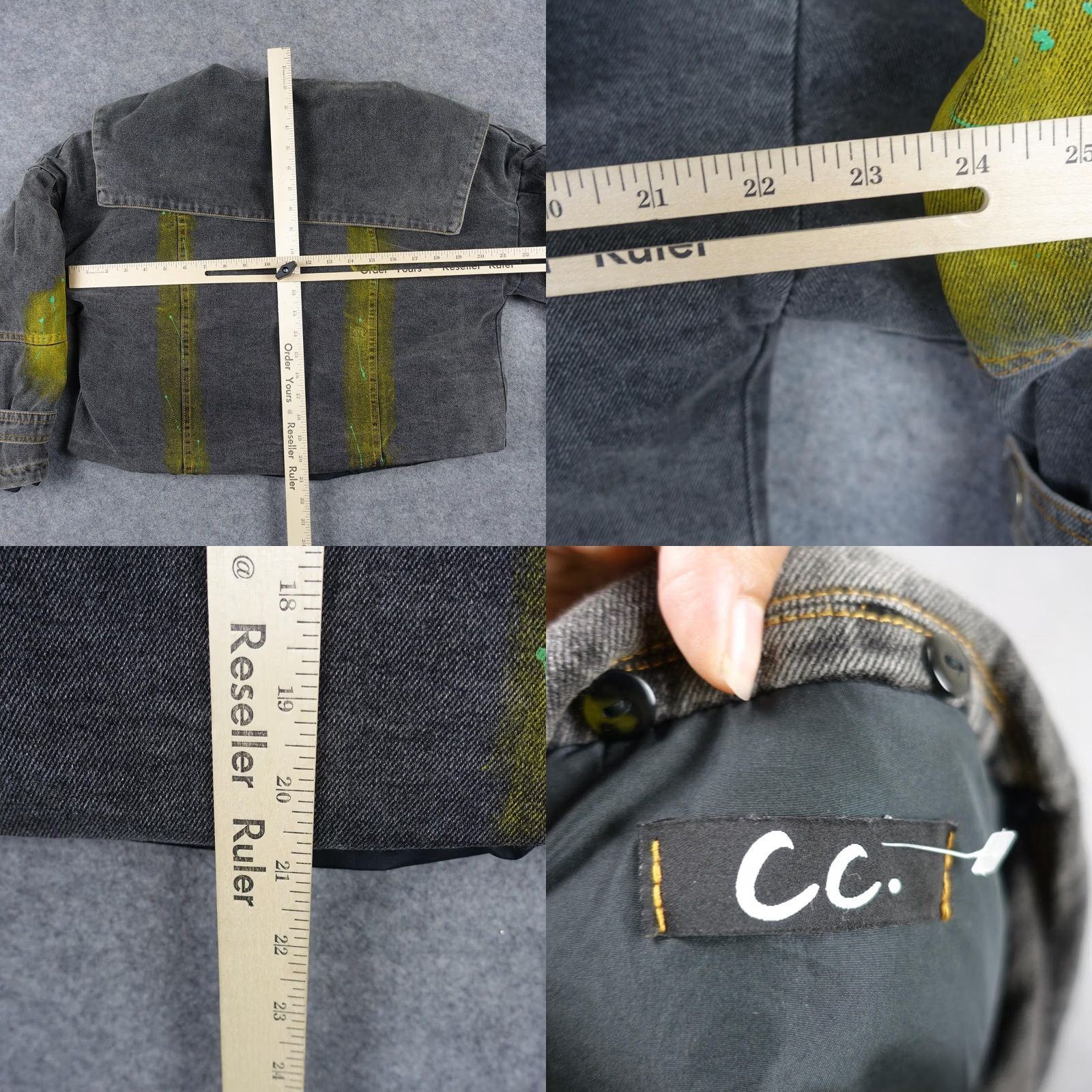Vintage CC Studios Jacket Womens XL Denim Paint Splatter Cropped Biker Grunge Bomber Size XL / US 12-14 / IT 48-50 - 9 Thumbnail