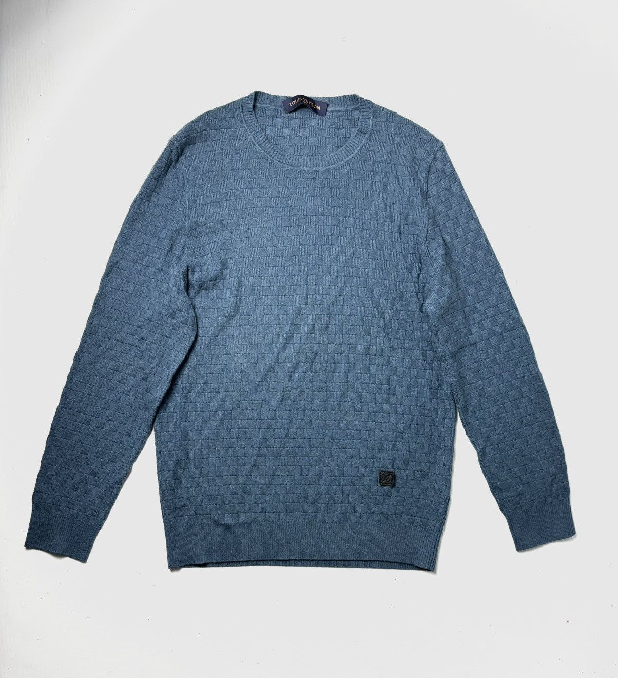 image of Louis Vuitton Damier Crewneck Sweater in Ocean Blue, Men's (Size XL)