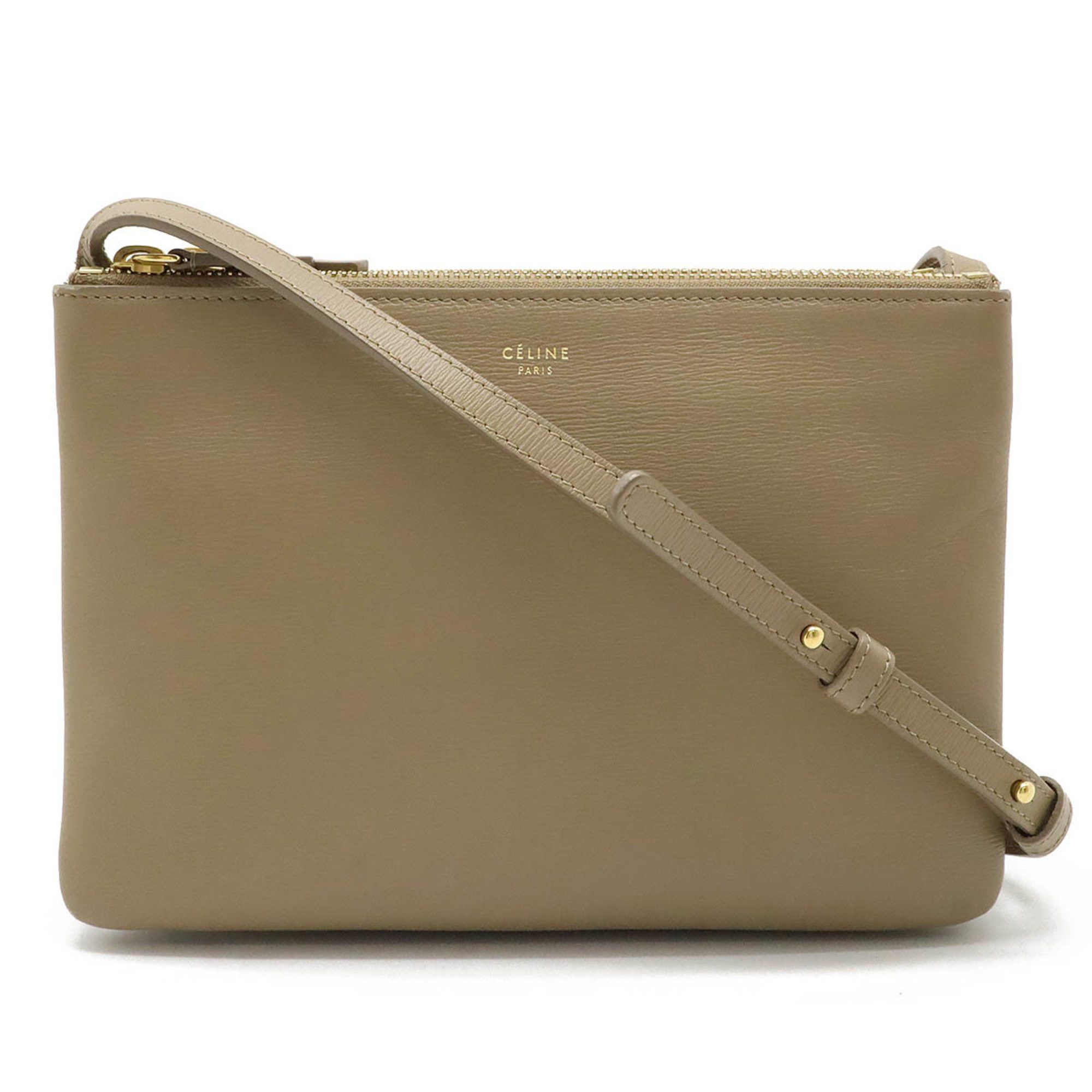 Celine CELINE Trio Small Shoulder Bag Pouch Pochette Leather Greige 192033 | Grailed