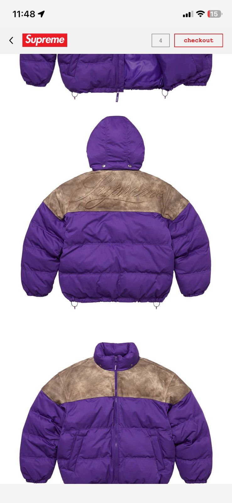 Supreme Supreme Leather Yoke Puffer Jacket “Purple” XXL FW25 Size US XXL / EU 58 / 5 - 2 Thumbnail