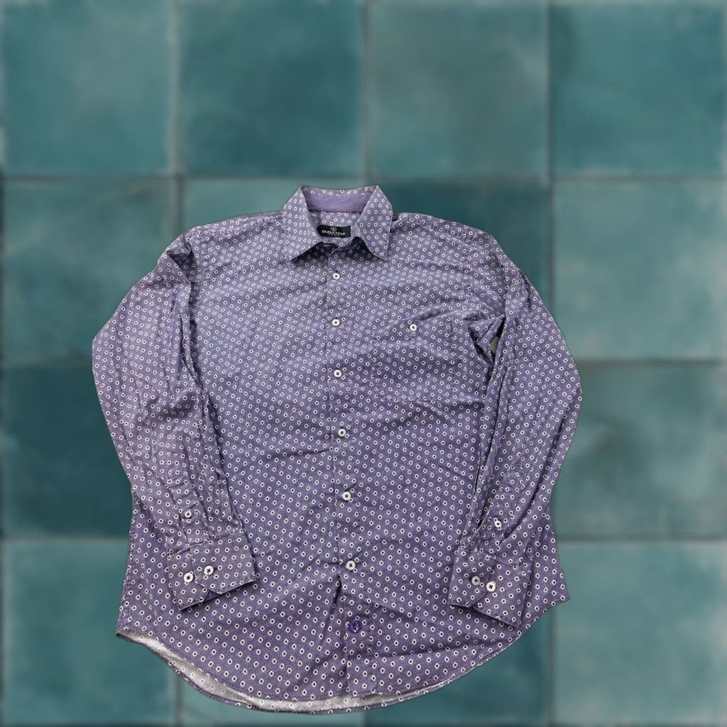 BUGATCHI Bugatchi Shirt Men’s Large Purple Polka Dots Button Up Uomo Size US M / EU 48-50 / 2 - 1 Thumbnail