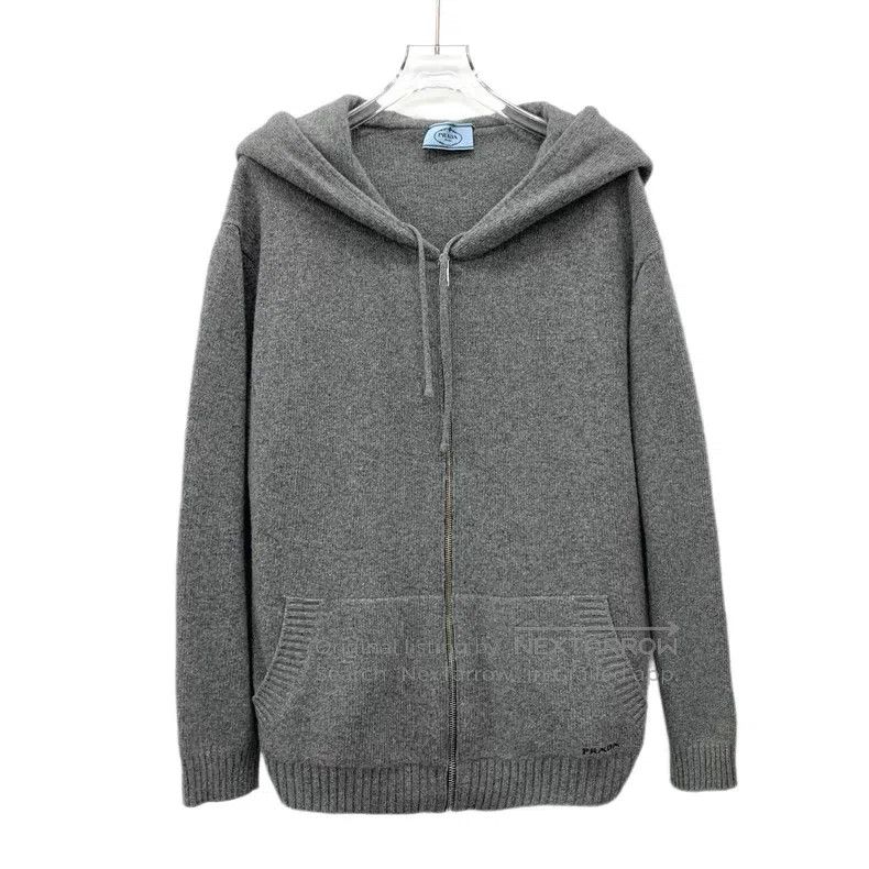Prada Prada Gray logo letter embroidery sheep wool hooded drawst Size US S / EU 44-46 / 1 - 1 Thumbnail