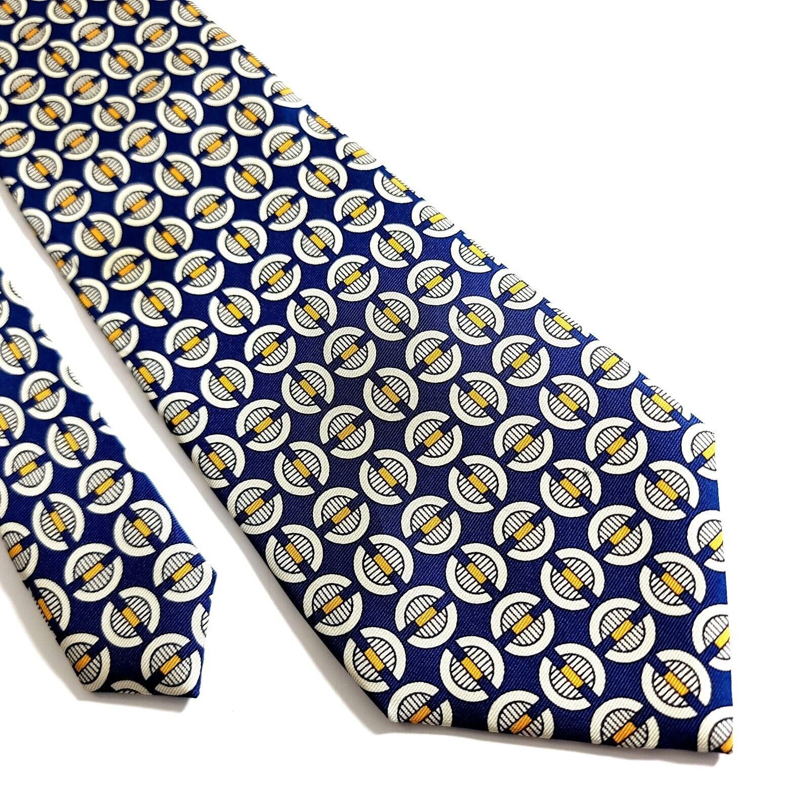 Vintage Mark Shale Blue Yellow Geometric Print Wide Silk Tie Size ONE SIZE - 1 Thumbnail