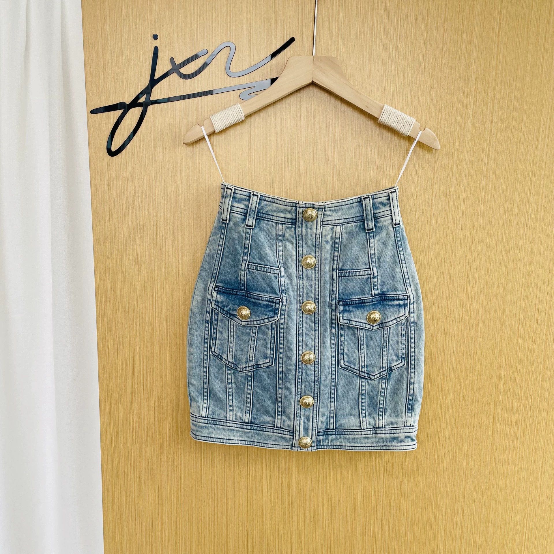 Balmain BALMAIN mid-waist sb short denim skirt wmn blue 34 99 new Size 24" / US 00 / IT 34 - 1 Thumbnail