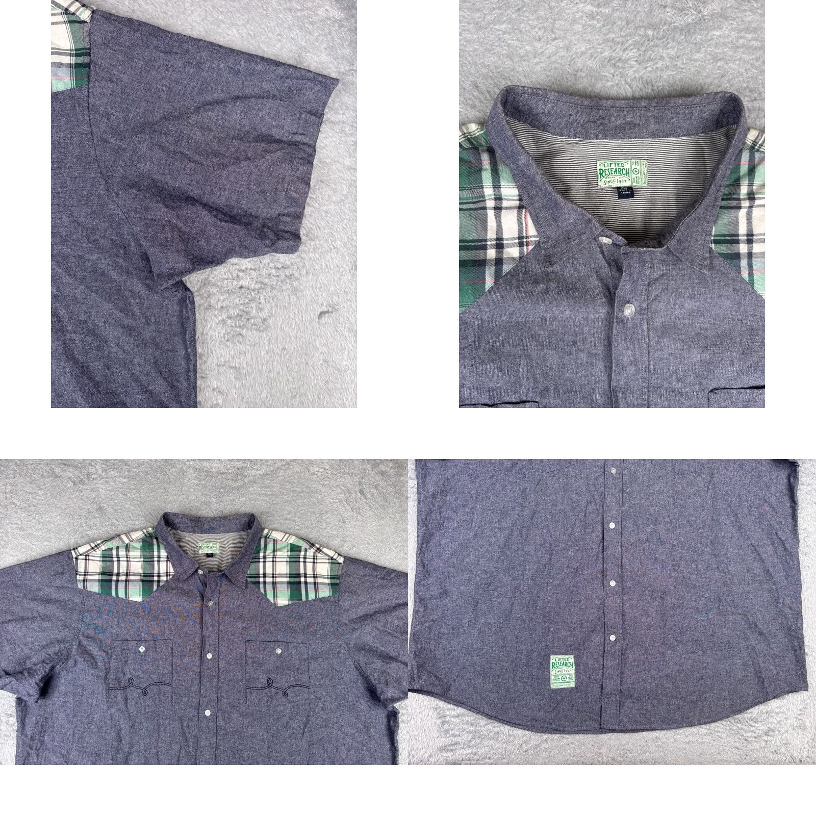 Vintage VINTAGE LRG Shirt Mens 6XL XXXXXXL Blue Chambray Button-Up Collared Plaid Short Sleeve vacation 90s Mens Size US XXL / EU 58 / 5 - 8 Thumbnail